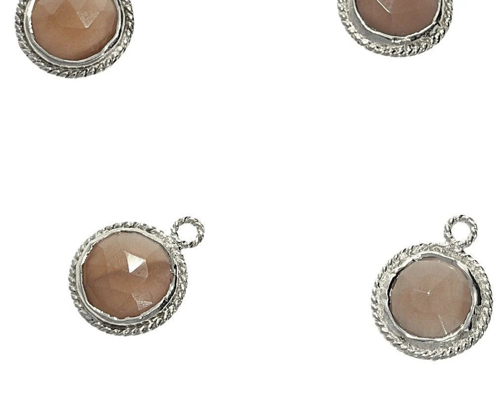 Chocolate Moonstone Coin Shape Gemstone Twisted Wire Bezel Charm Pendant