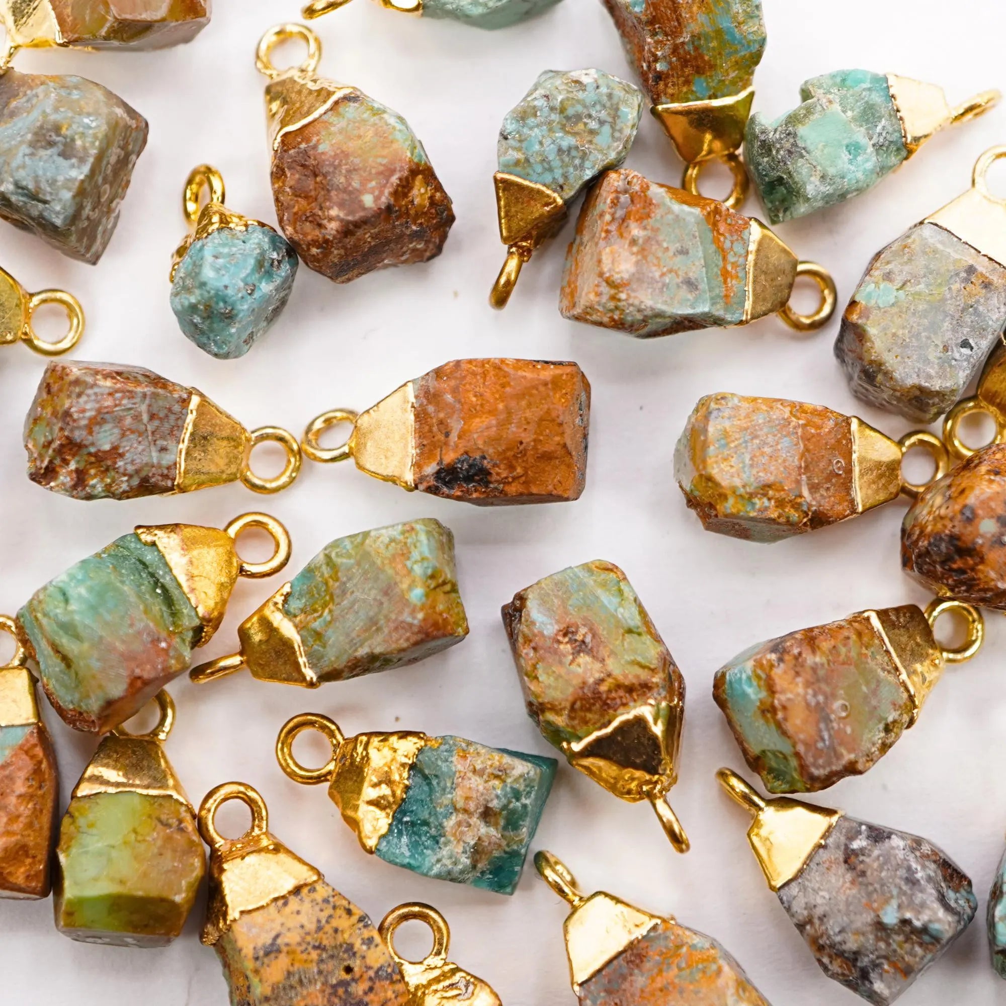 Chrysocolla Rough Shape Gemstone Gold Electroplated Charm Pendant