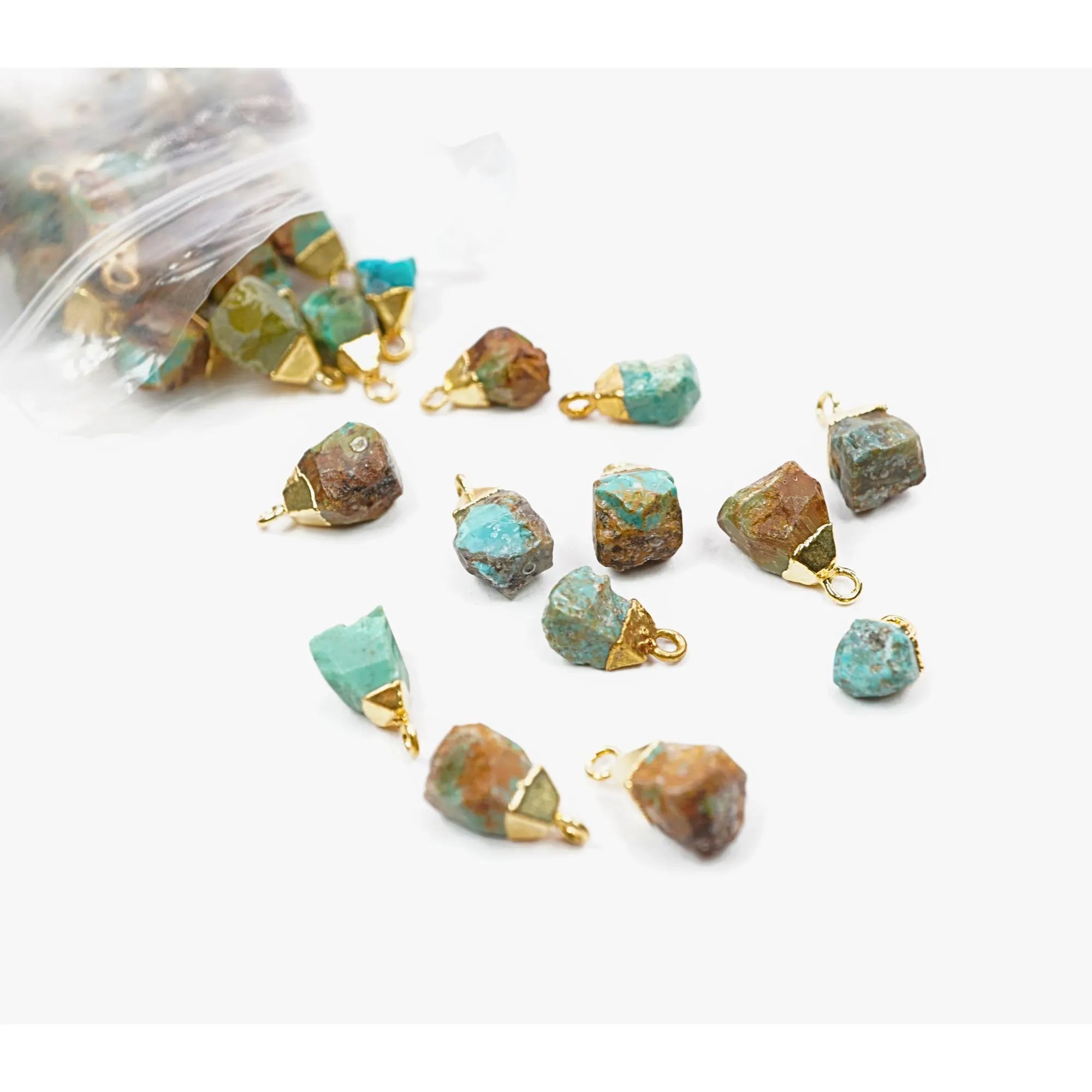 Chrysocolla Rough Shape Gemstone Gold Electroplated Charm Pendant