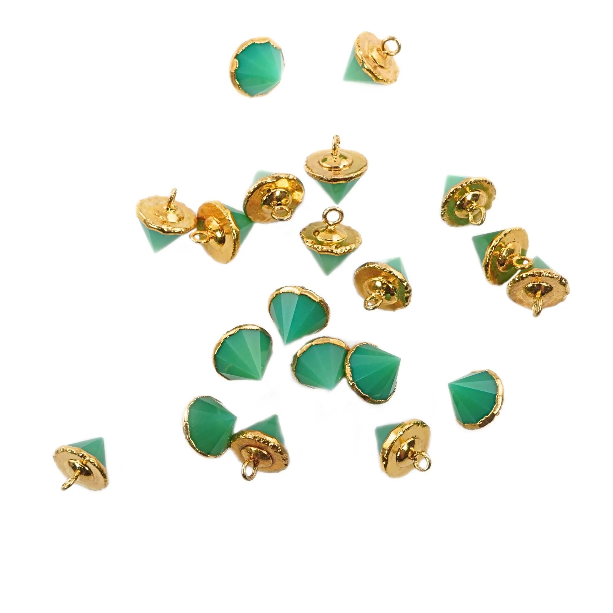 Chrysoprase Chalcedony Pointed Cone Shape Gemstone Gold Electroplated Charm Pendant