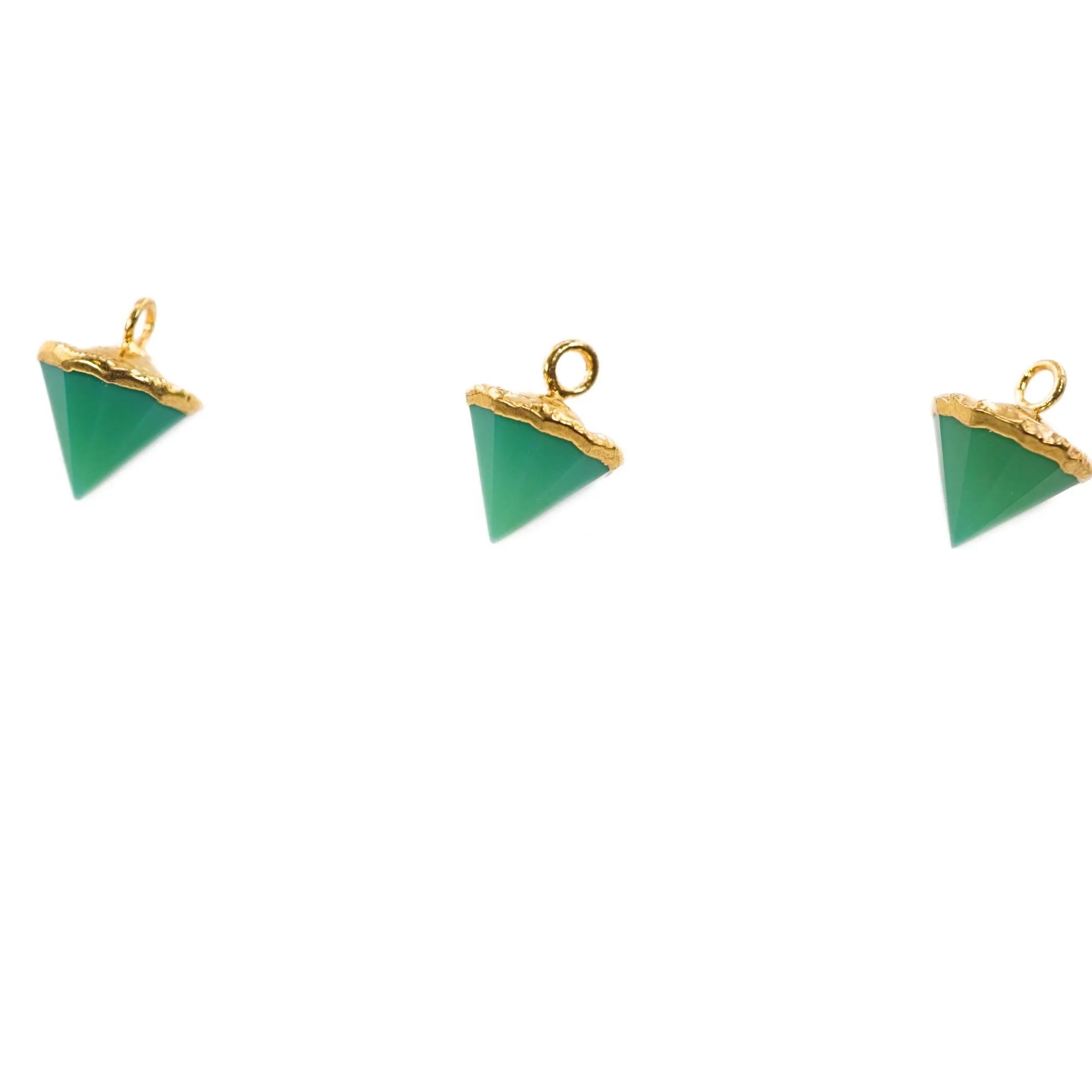 Chrysoprase Chalcedony Pointed Cone Shape Gemstone Gold Electroplated Charm Pendant