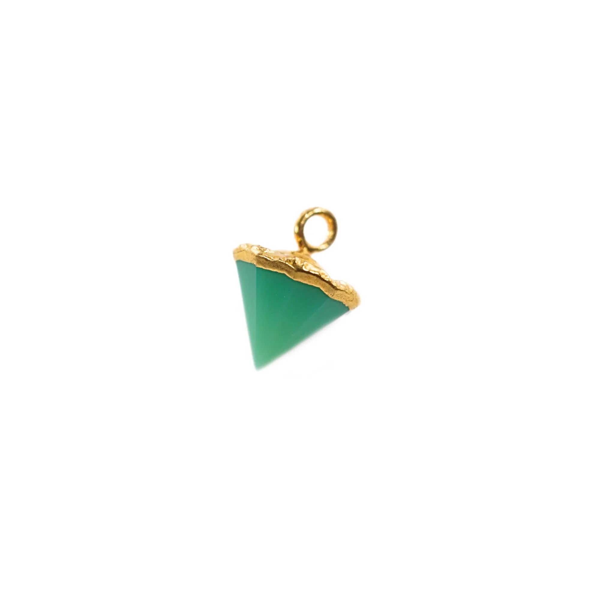 Chrysoprase Chalcedony Pointed Cone Shape Gemstone Gold Electroplated Charm Pendant