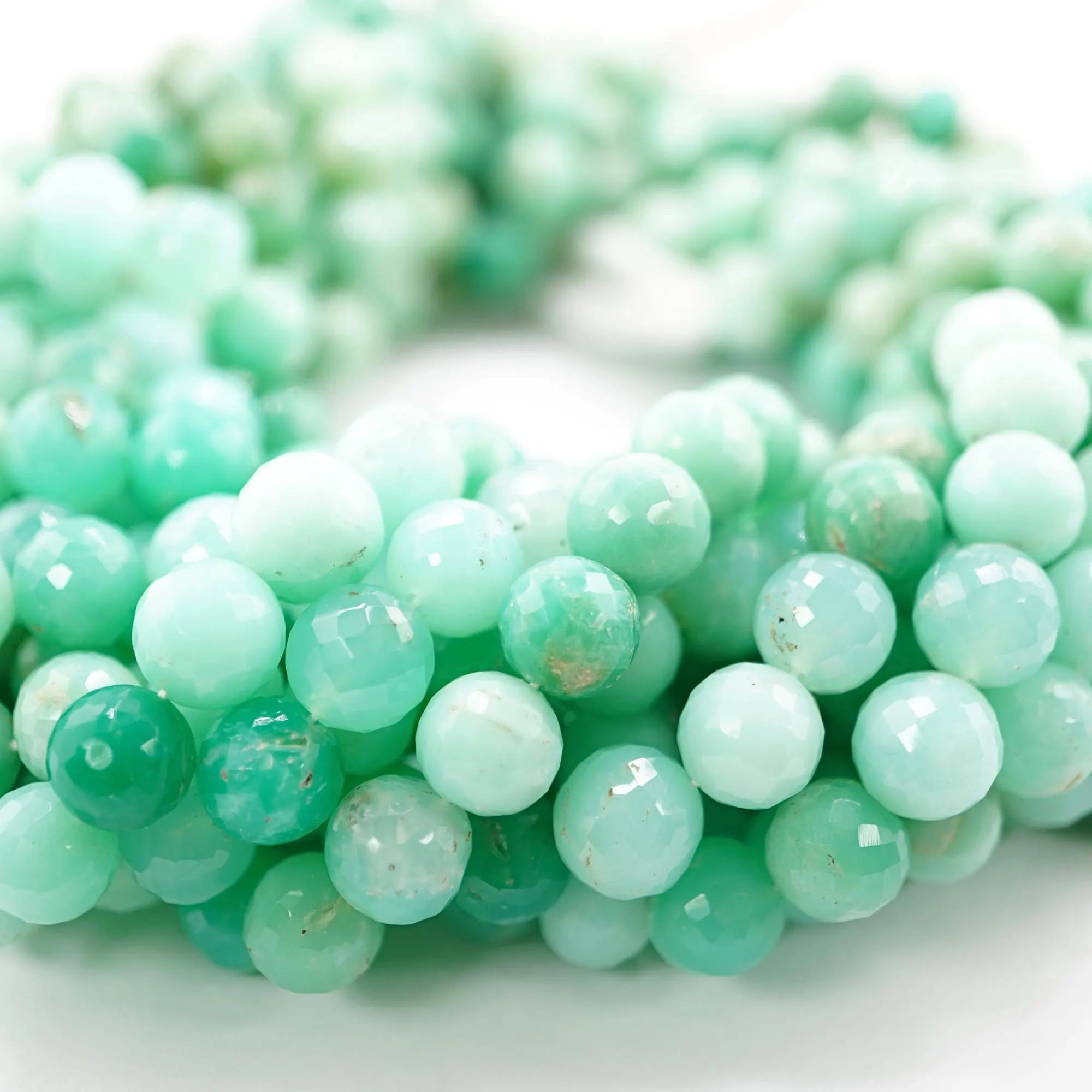 Chrysoprase Faceted Round Shape Gemstone Strand Beads