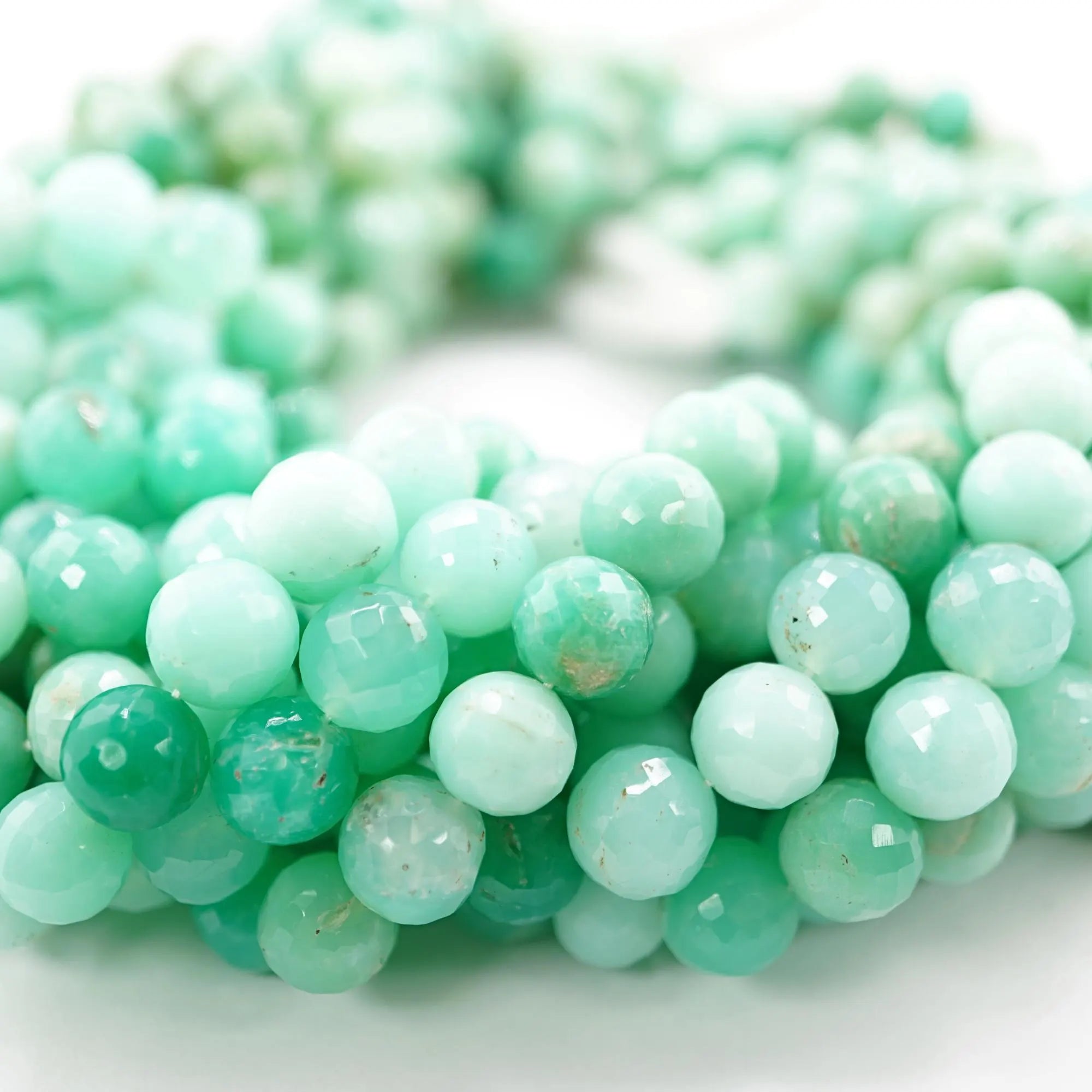 Chrysoprase Faceted Round Shape Gemstone Strand Beads