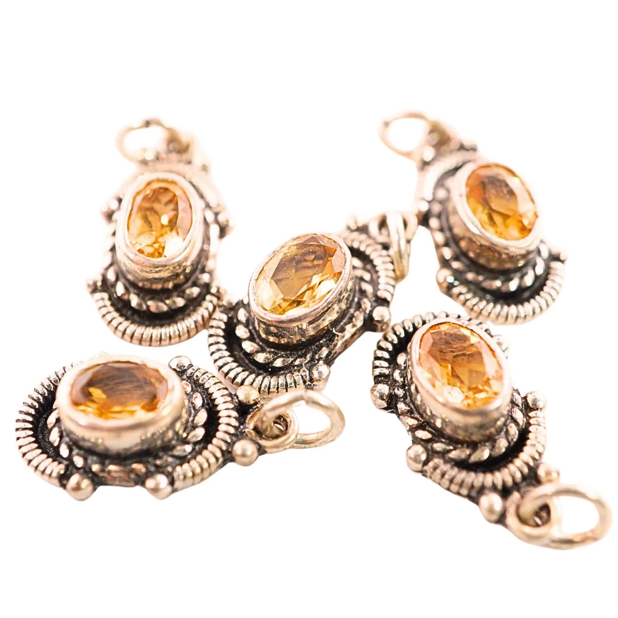 Citrine Handmade Gemstone Sterling Silver Pendant, Oxidized Silver Charms Findings,  Jewelry Making, Antique Silver, 14.5x9.5 MM.