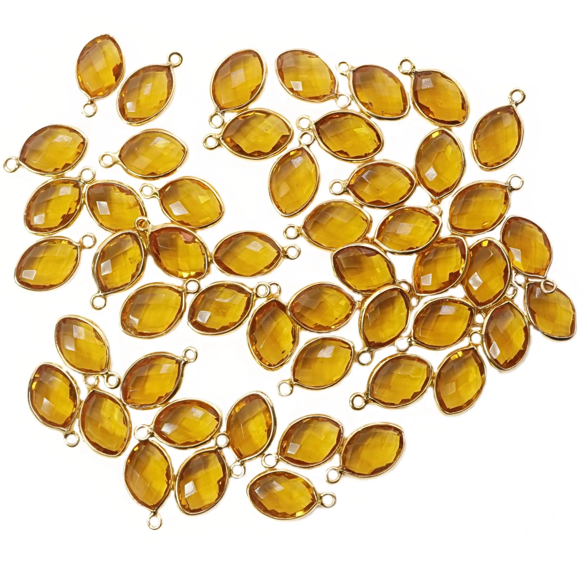 Citrine Marquise Shape Gemstone Gold Plated Sterling Silver Bezel Charm Pendant