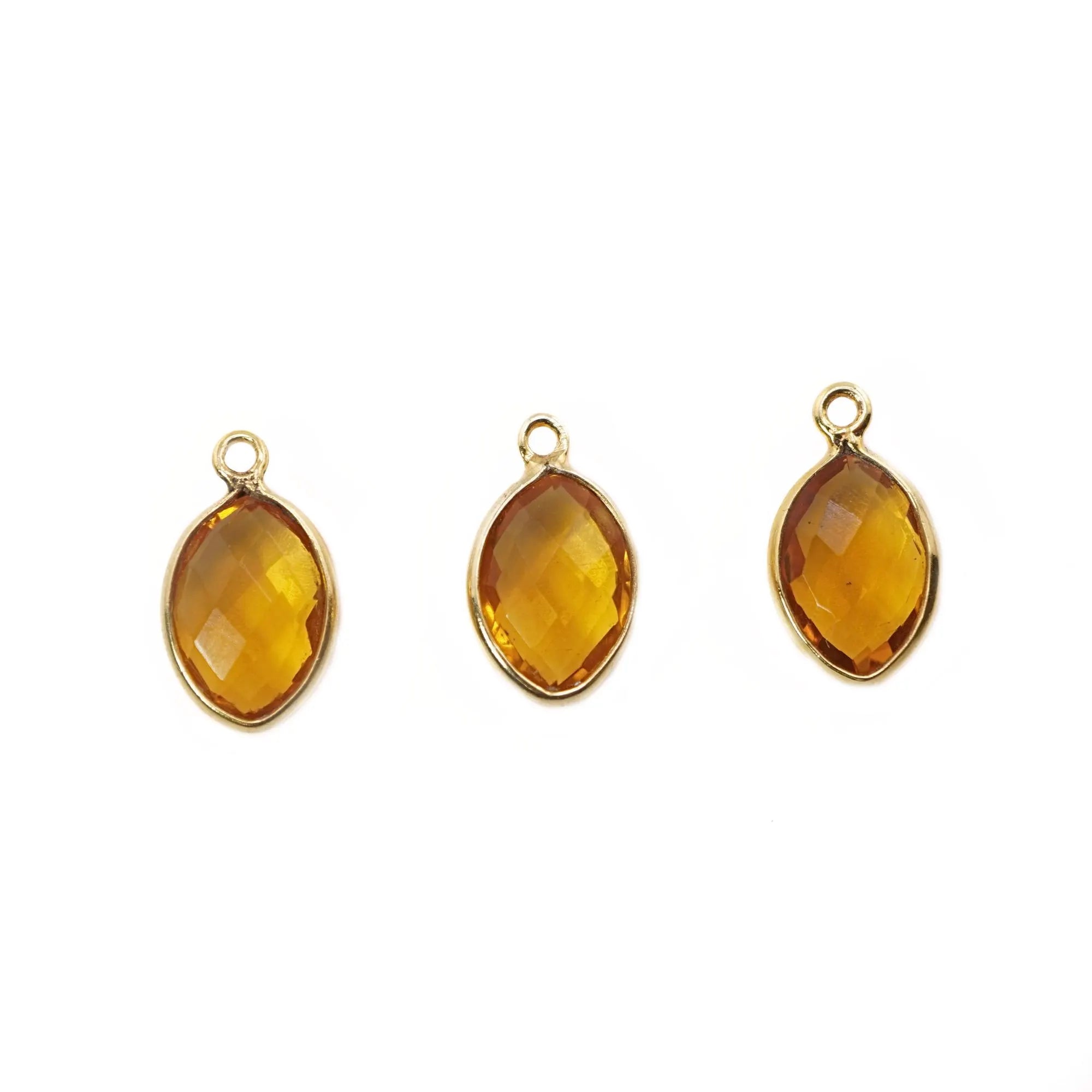 Citrine Marquise Shape Gemstone Gold Plated Sterling Silver Bezel Charm Pendant