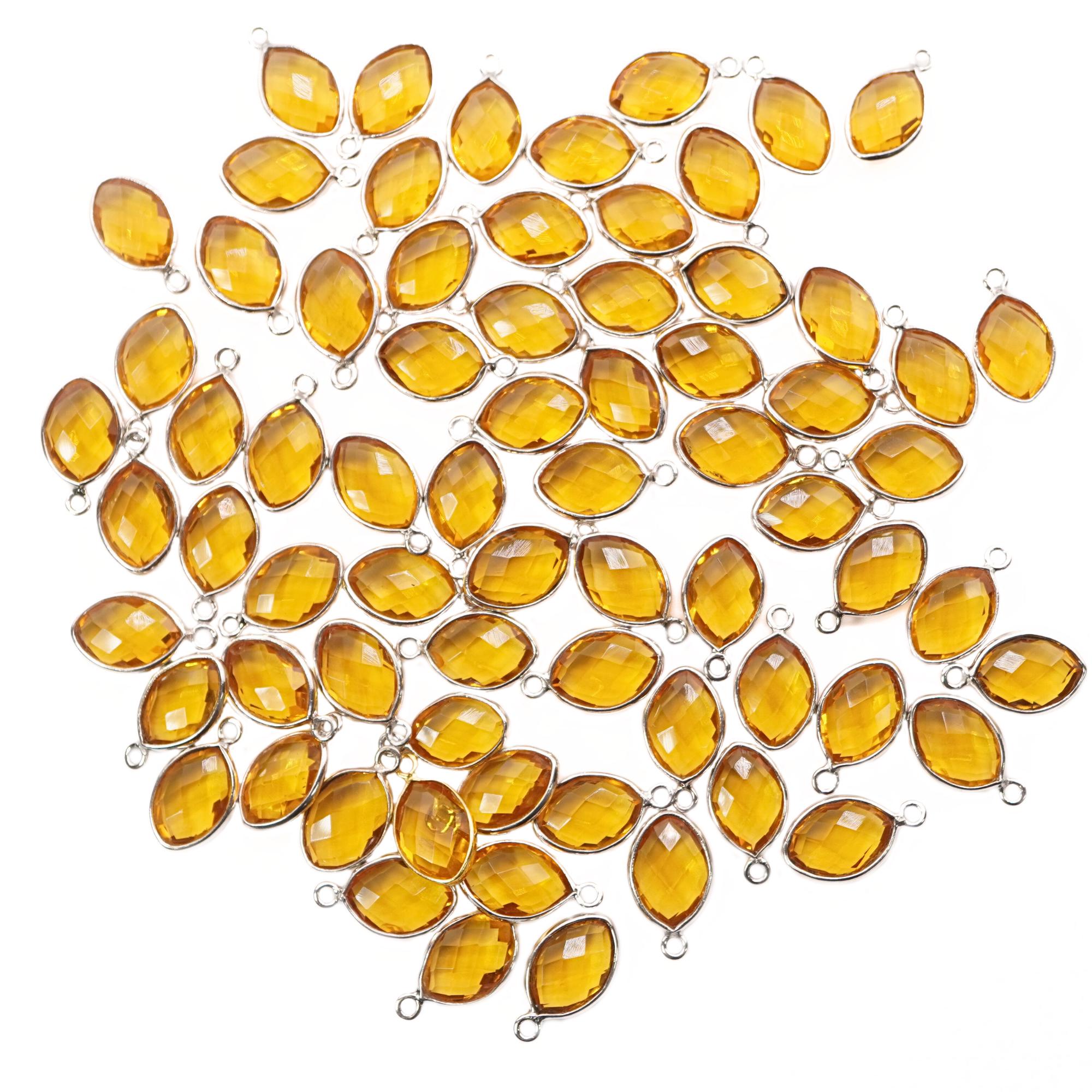 Citrine Marquise Gemstone Sterling Silver Bezel Findings Charm Pendant