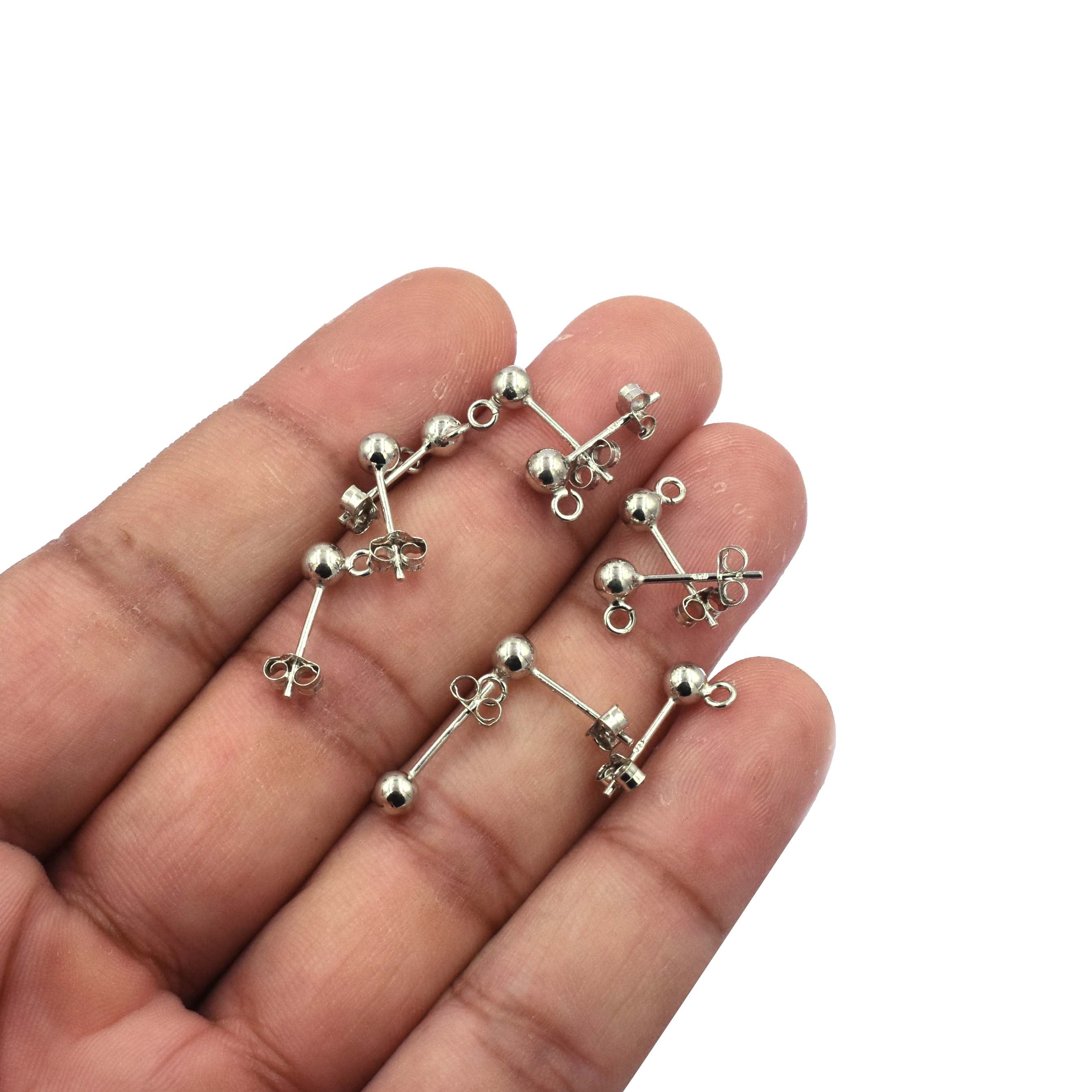 Close-up of Silver Ball Earring Posts with Loop