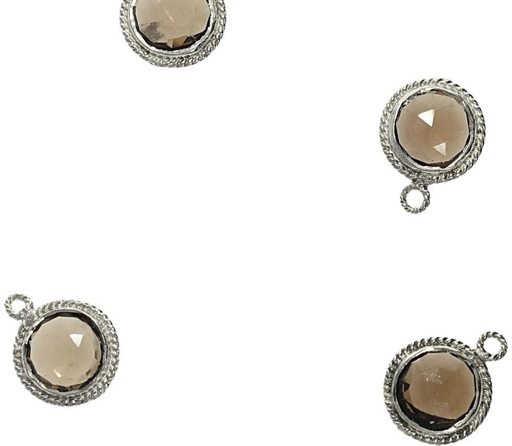 Coin shape smoky quartz gemstone charm