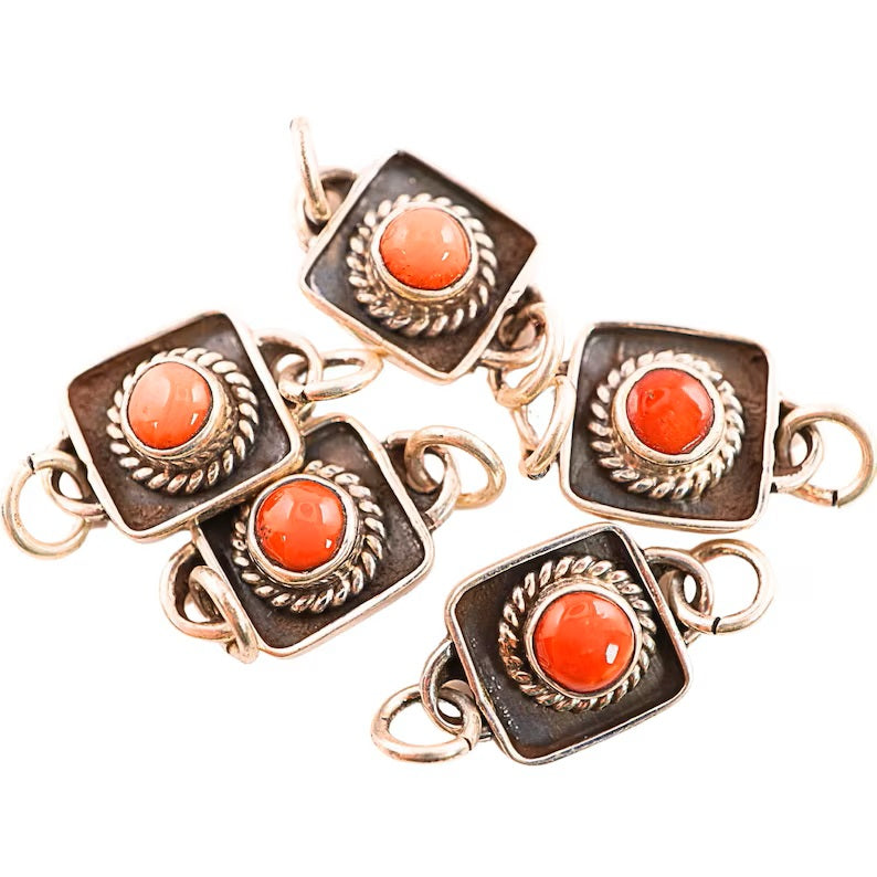 Coral gemstone charms in gold-plated silver
