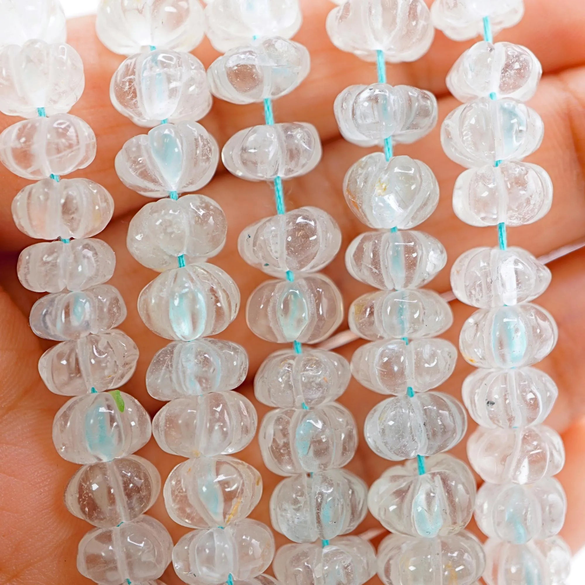 Crystal Quartz Carving Pumpkin Shape Gemstone Strand Beads