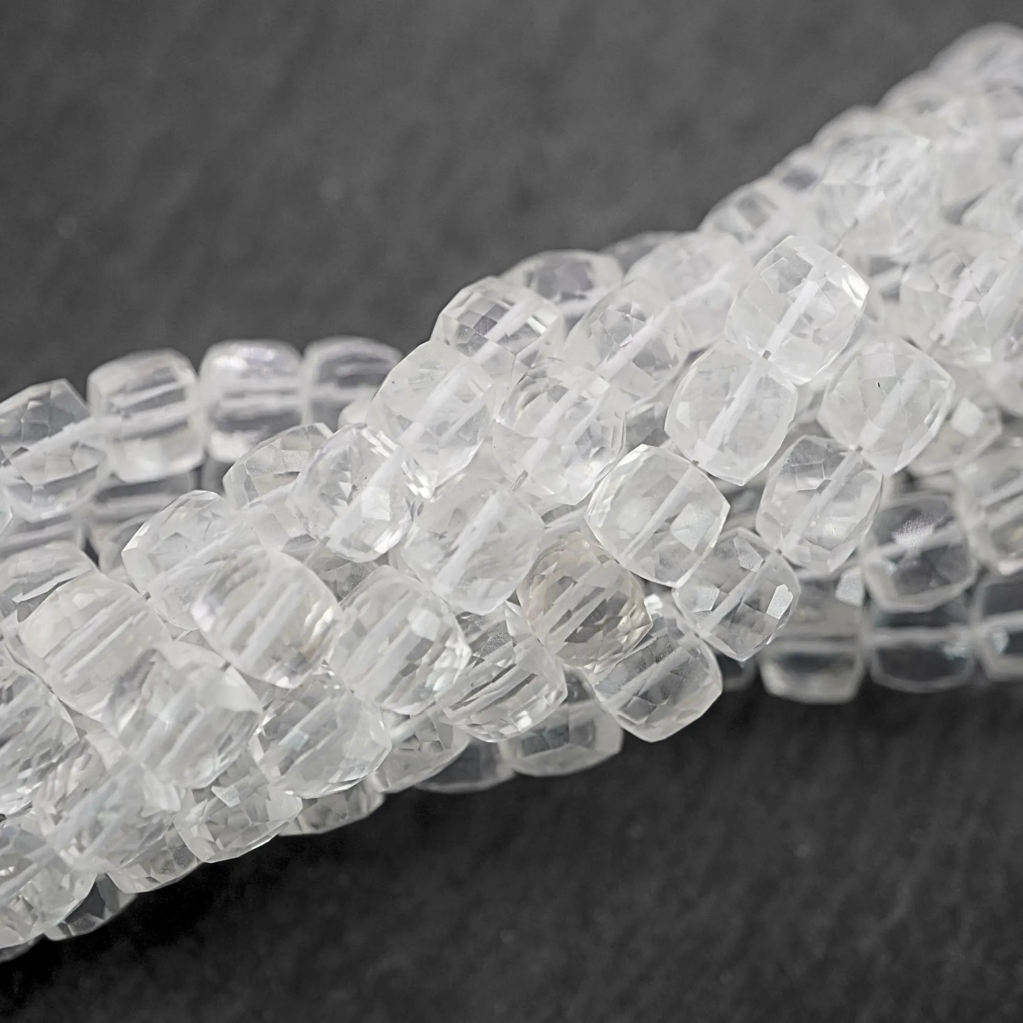 Crystal Quartz Faceted Cube Shape Gemstone Strand Beads