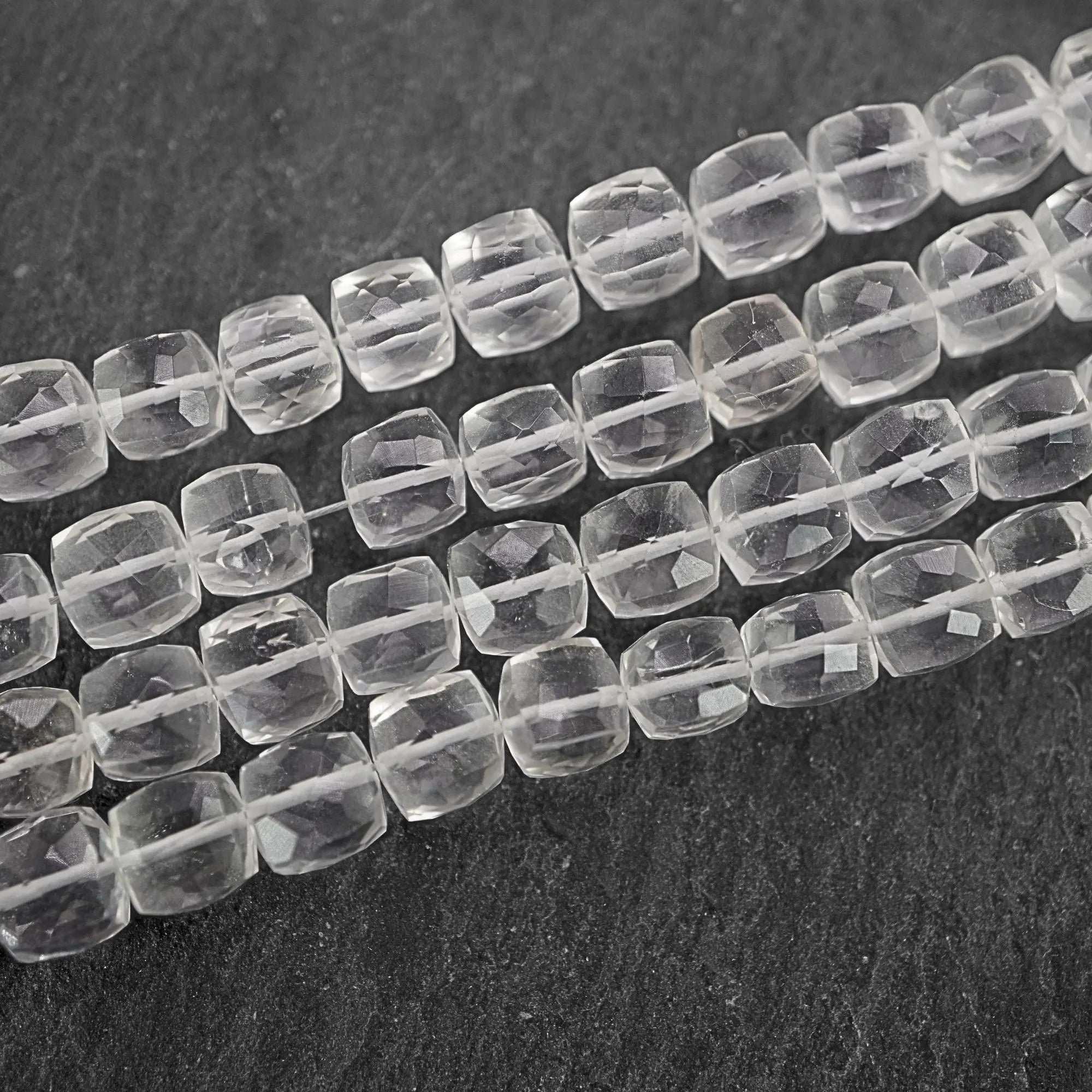 Crystal Quartz Faceted Cube Shape Gemstone Strand Beads