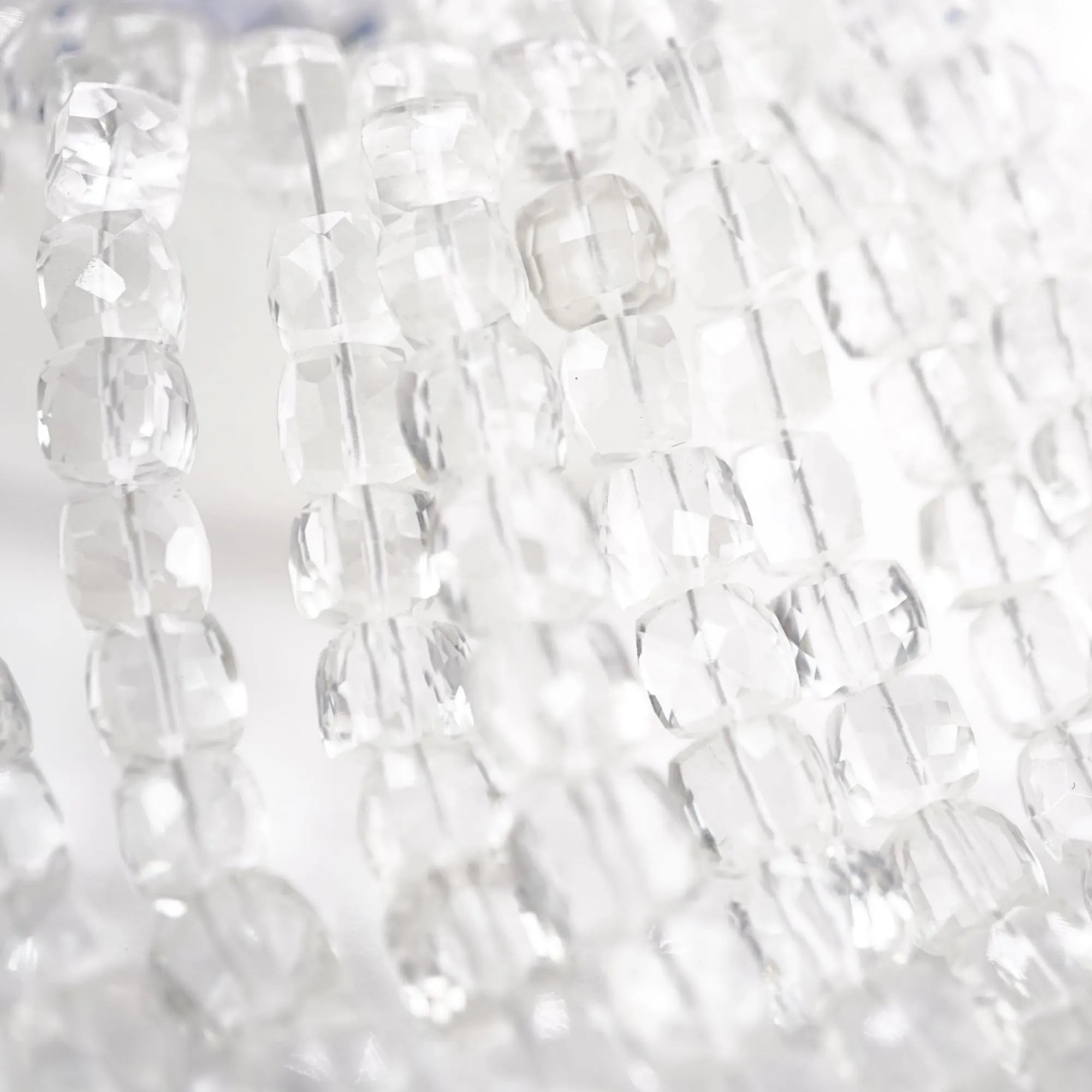 Crystal Quartz Faceted Cube Shape Gemstone Strand Beads