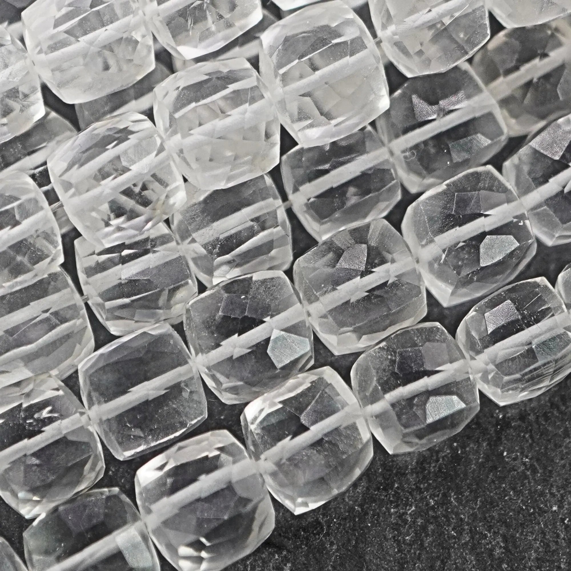 Crystal Quartz Faceted Cube Shape Gemstone Strand Beads