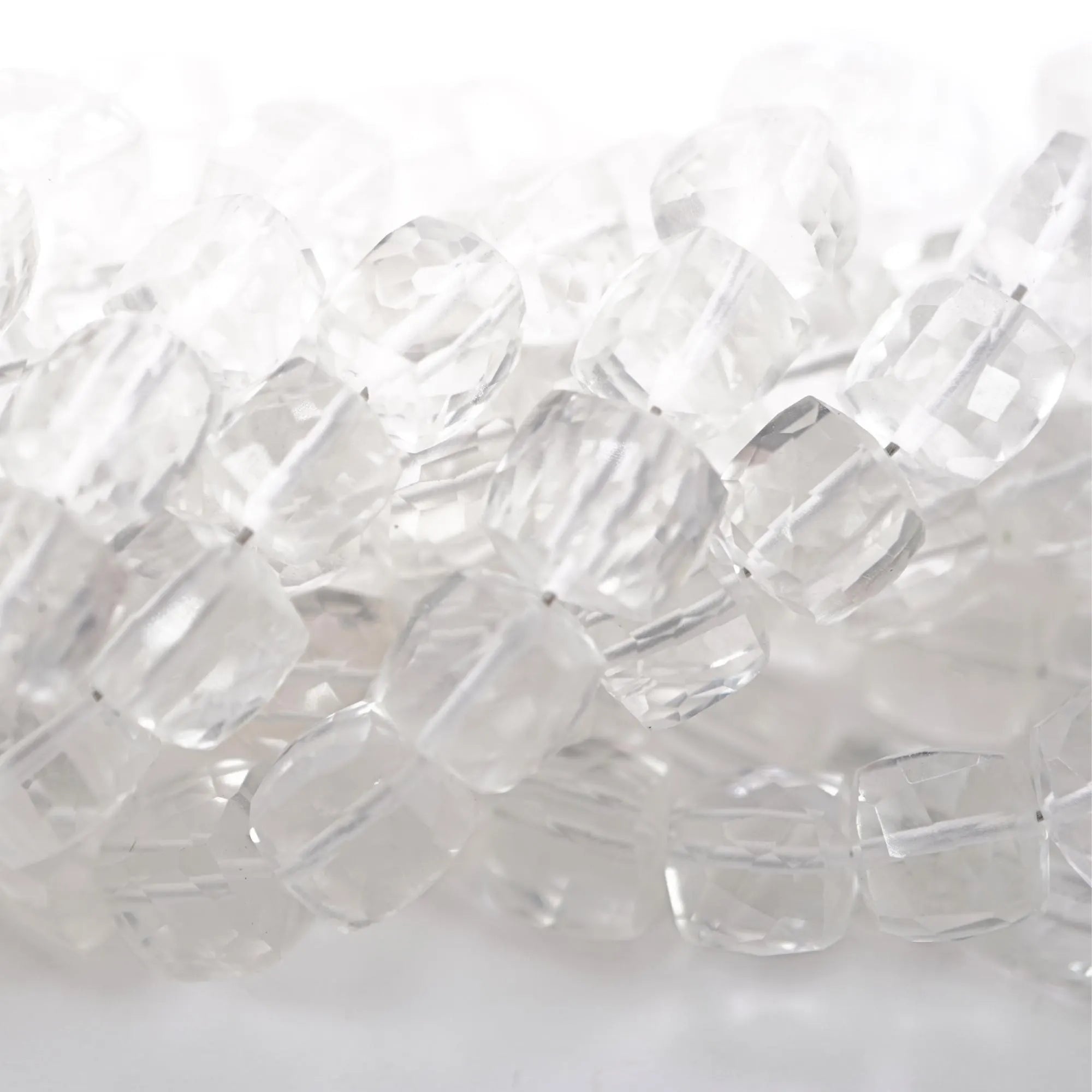 Crystal Quartz Faceted Cube Shape Gemstone Strand Beads