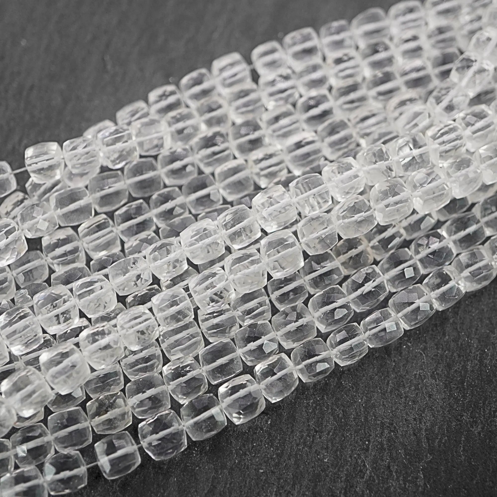 Crystal Quartz Faceted Cube Shape Gemstone Strand Beads