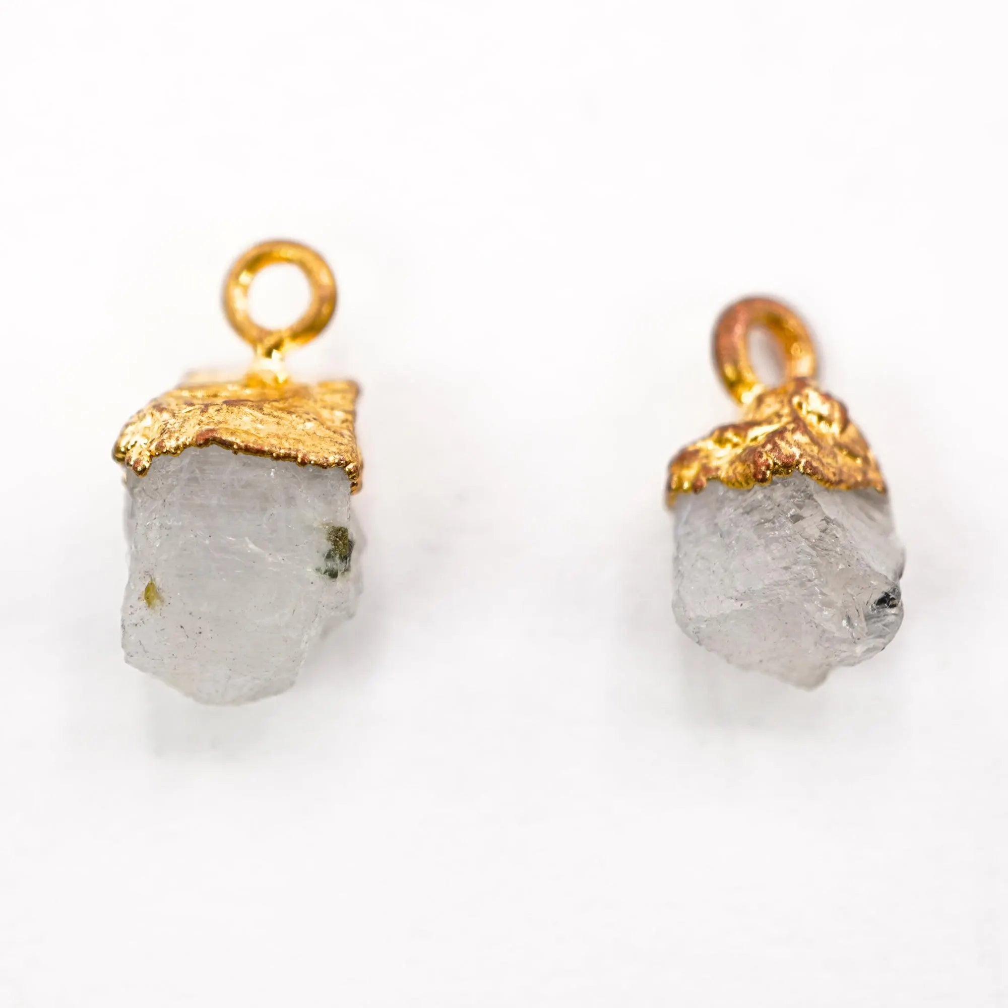 Crystal Quartz Gold Electroplated Gemstone Charms Set of 2 Rough Stone Charm for Jewelry Making, 12X6 MM