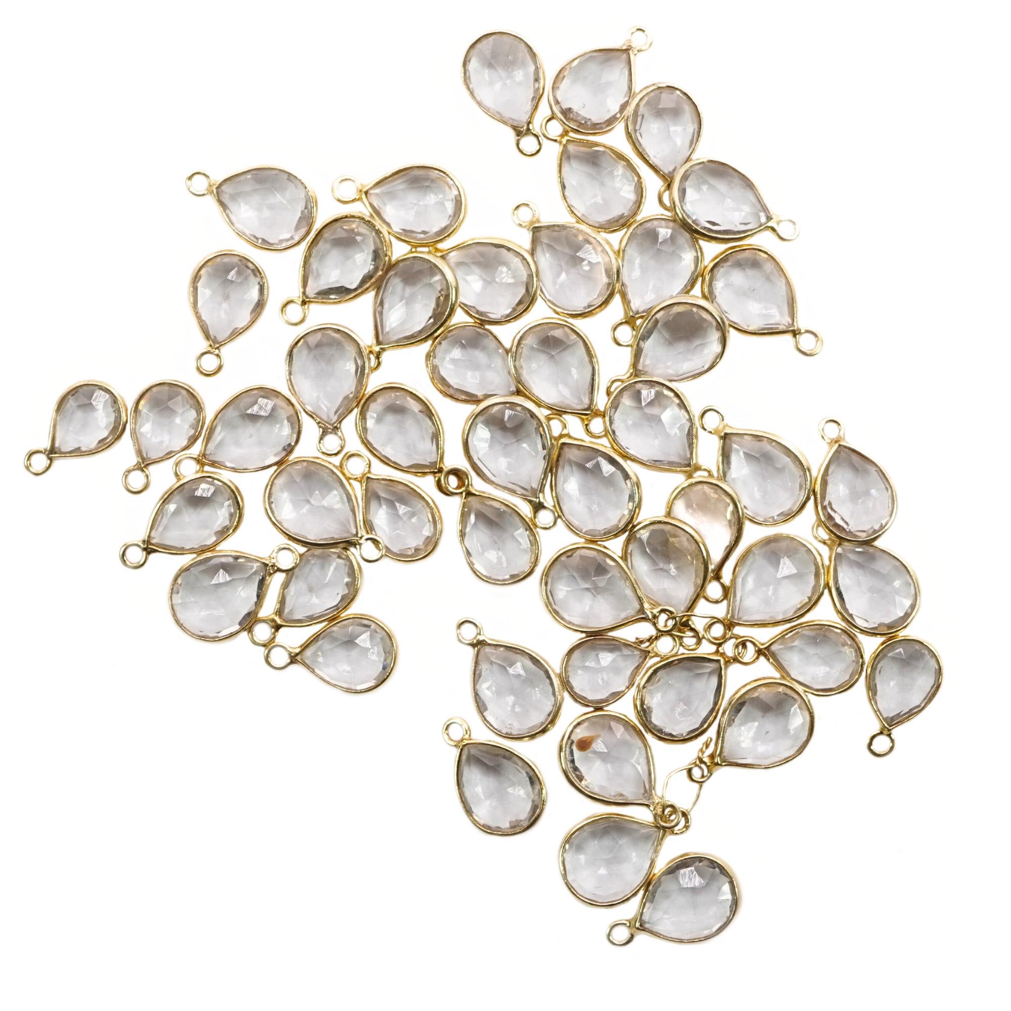 Crystal Quartz Pear Shape Gemstone Gold Plated Sterling Silver Bezel Charm Pendant