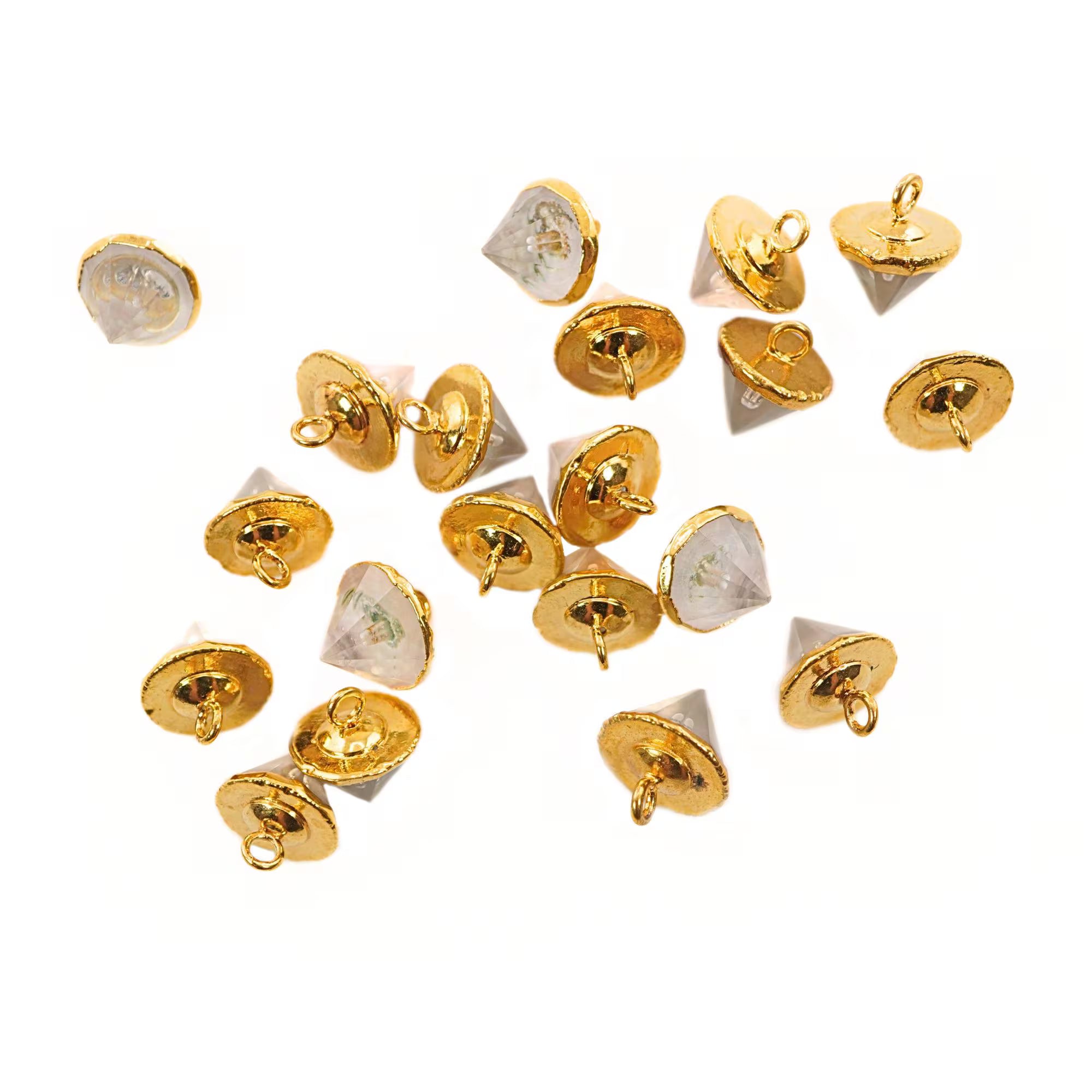 Crystal Quartz Pointed Cone Shape Gemstone Gold Electroplated Charm Pendant