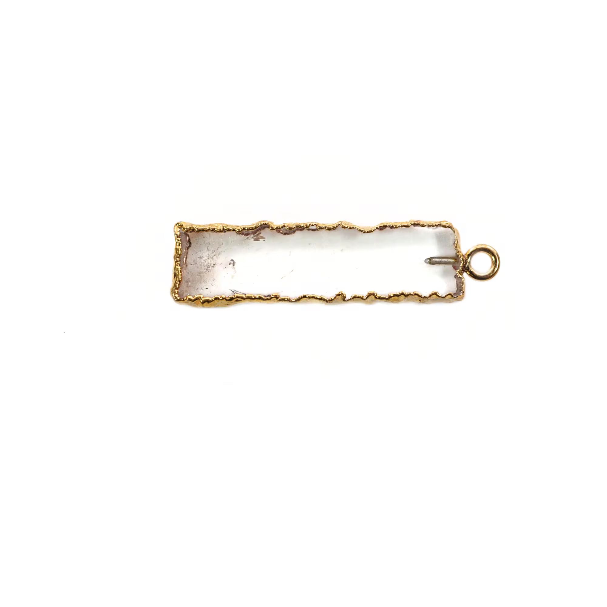 Crystal Quartz Rectangle Gemstone Gold Electroplated Charm Pendant