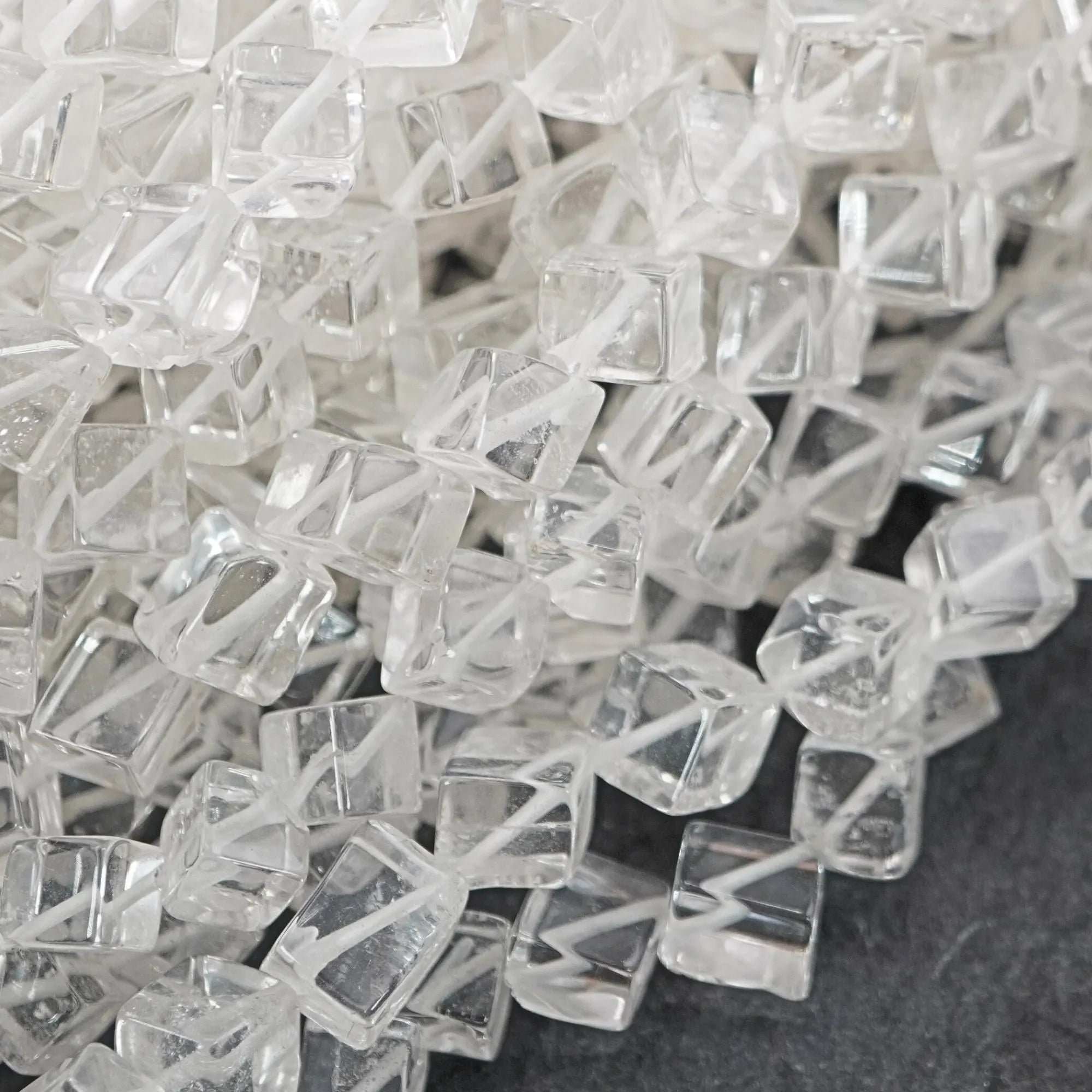 Crystal Quartz Smooth Cube Shape Gemstone Strand Beads