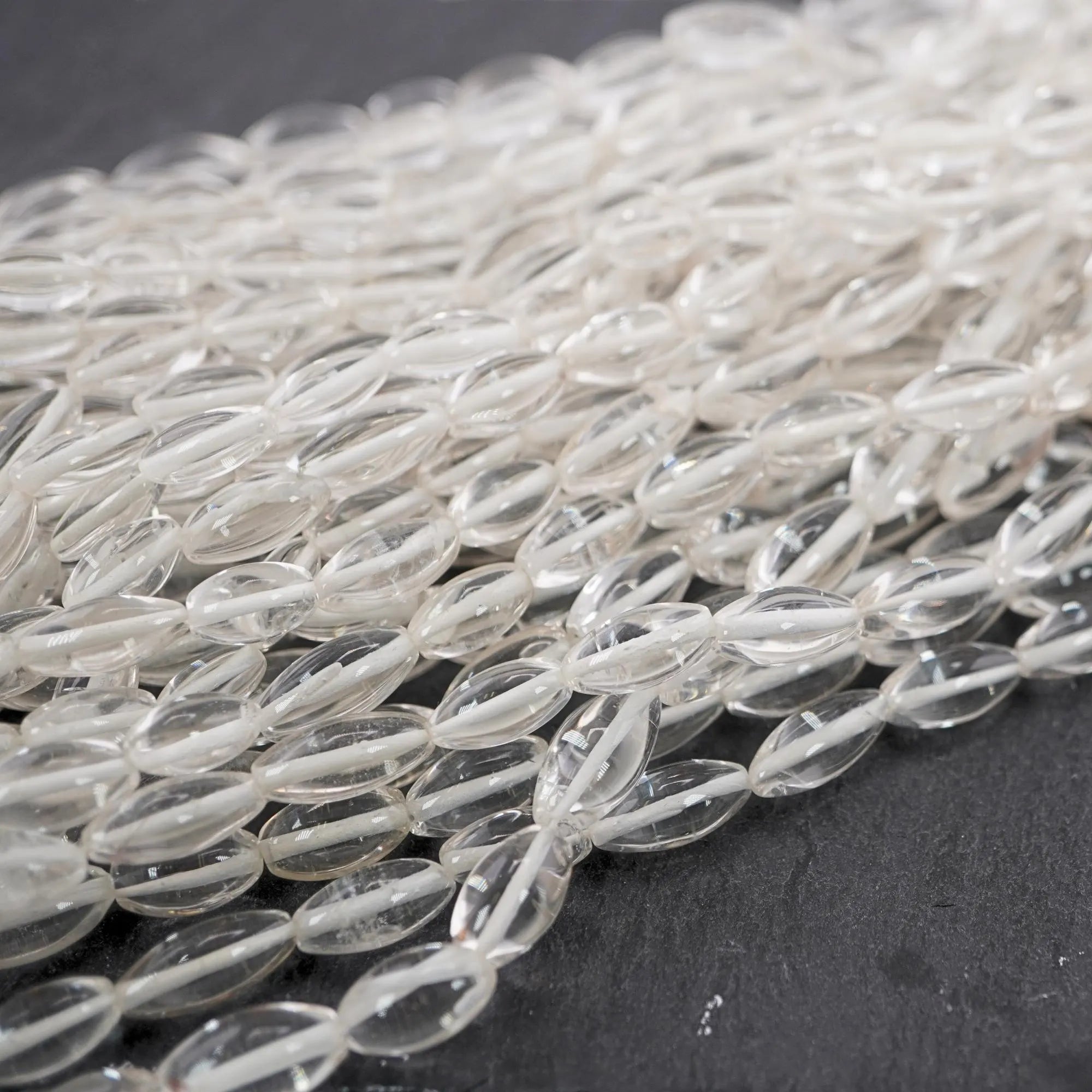 Crystal Quartz Smooth Rice Barrel Shape Beads Gemstone