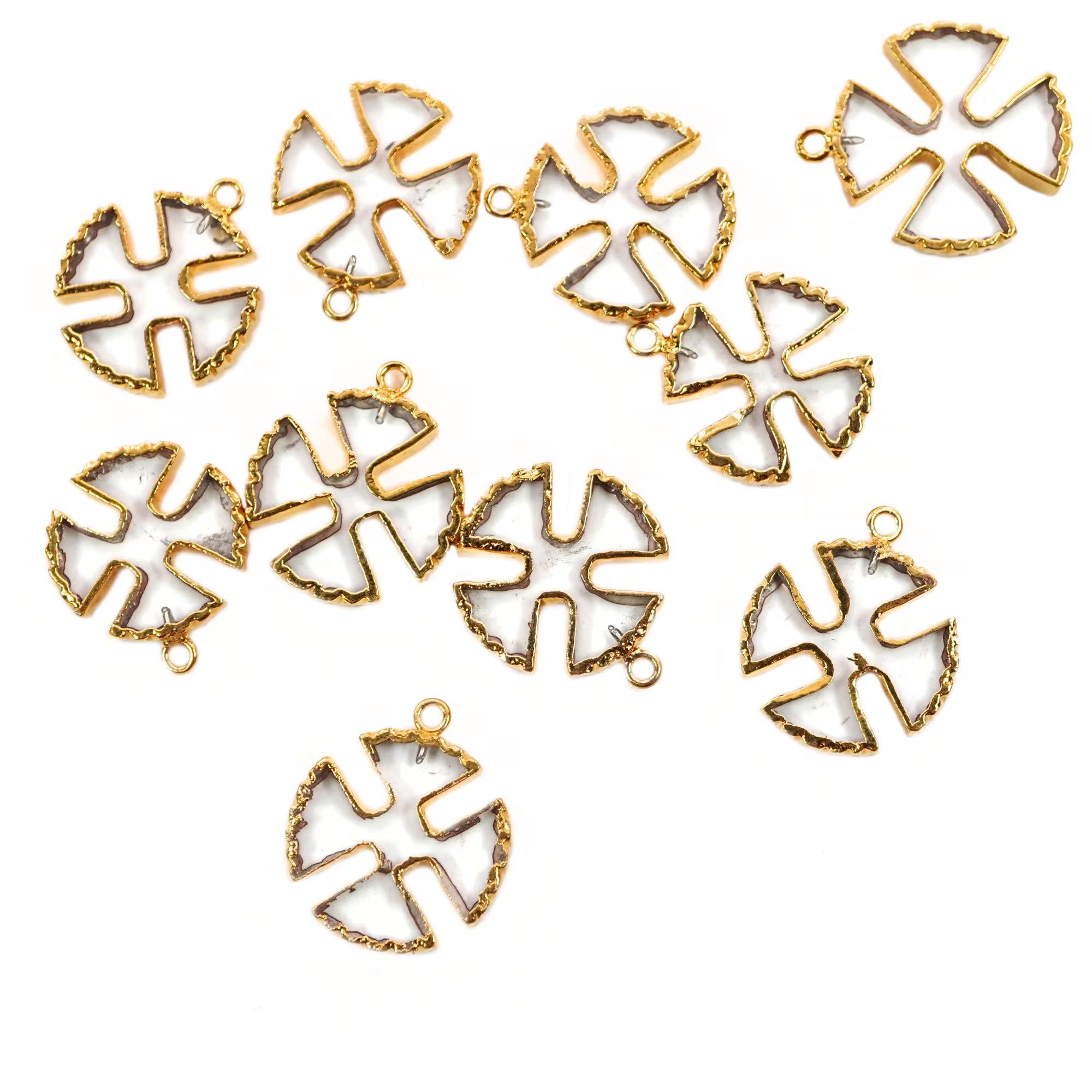 Crystal Quartz Viking Cross Gemstone Gold Electroplated Charm Pendant