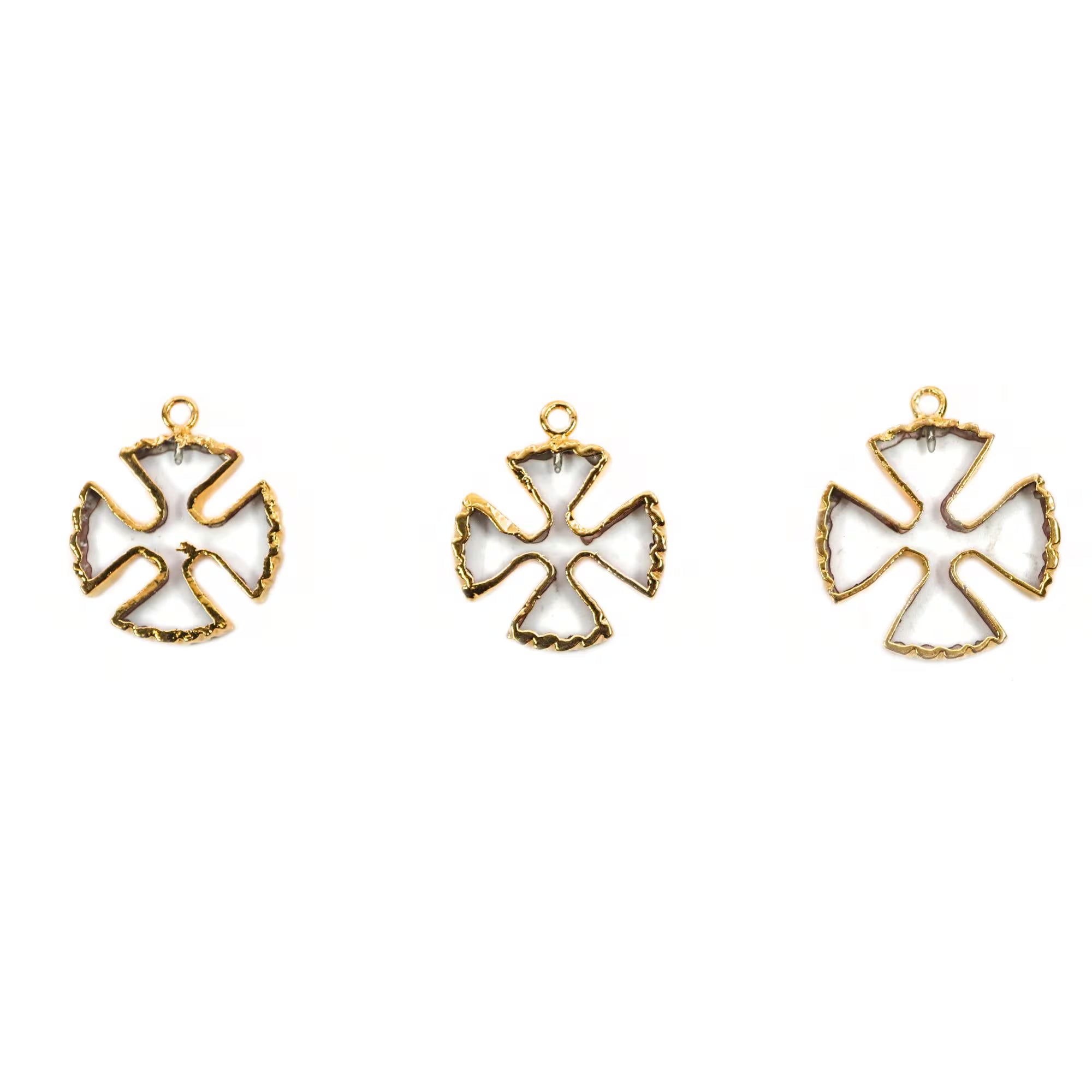 Crystal Quartz Viking Cross Gemstone Gold Electroplated Charm Pendant