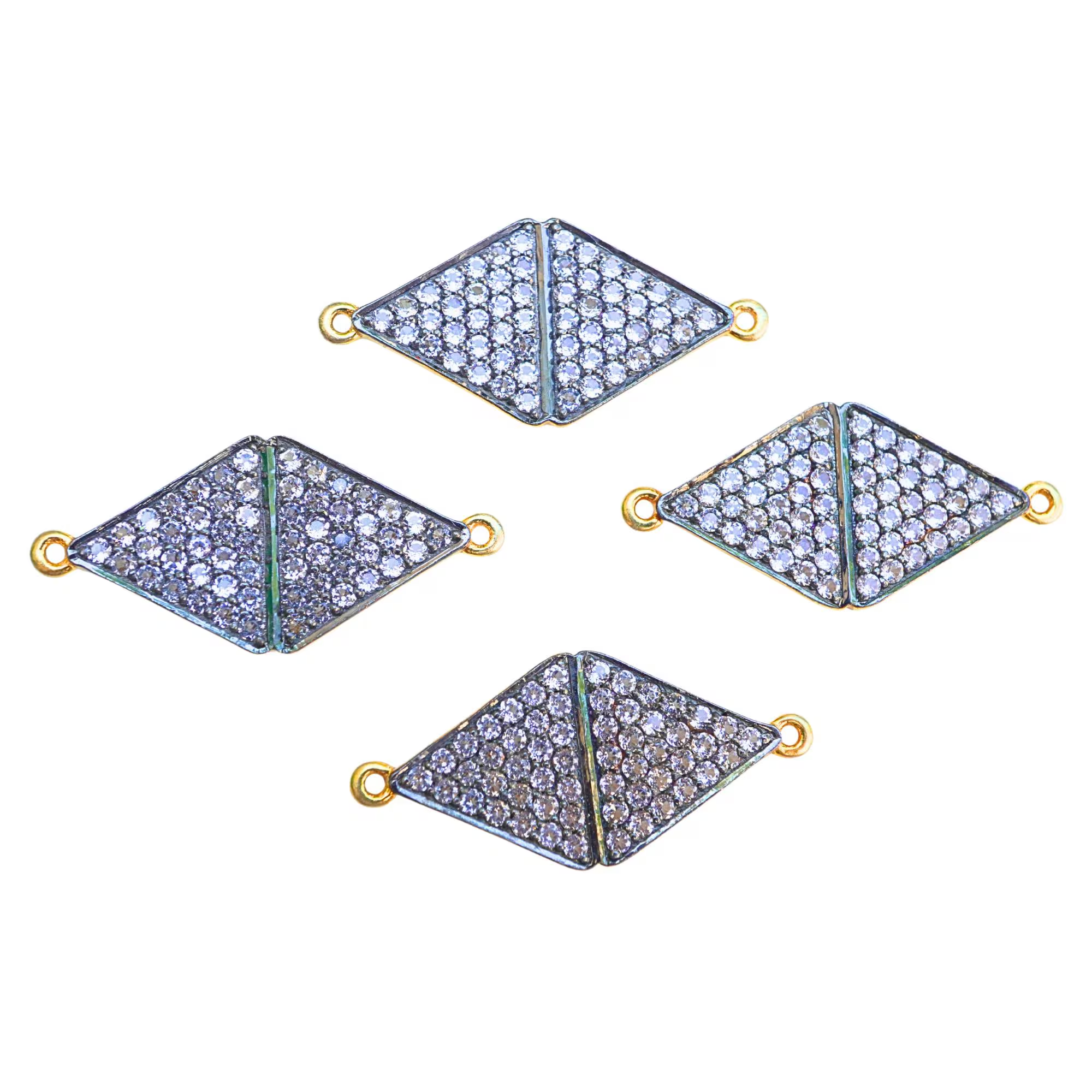 Cubic Zircon Micro Pave Diamond Shape Gold Plated Sterling Silver Connector