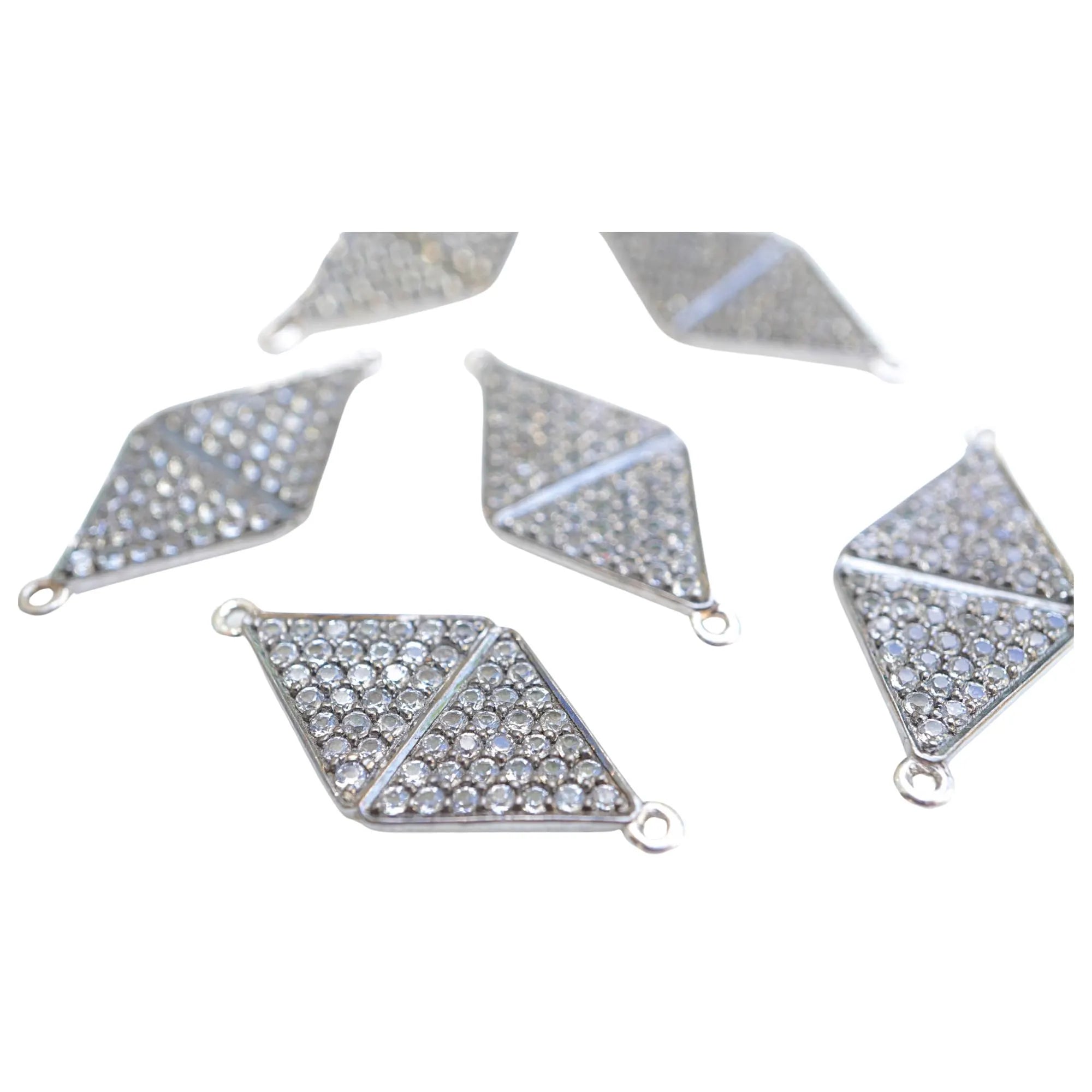 Cubic Zircon Micro Pave Diamond Shape Sterling Silver Charm Connector
