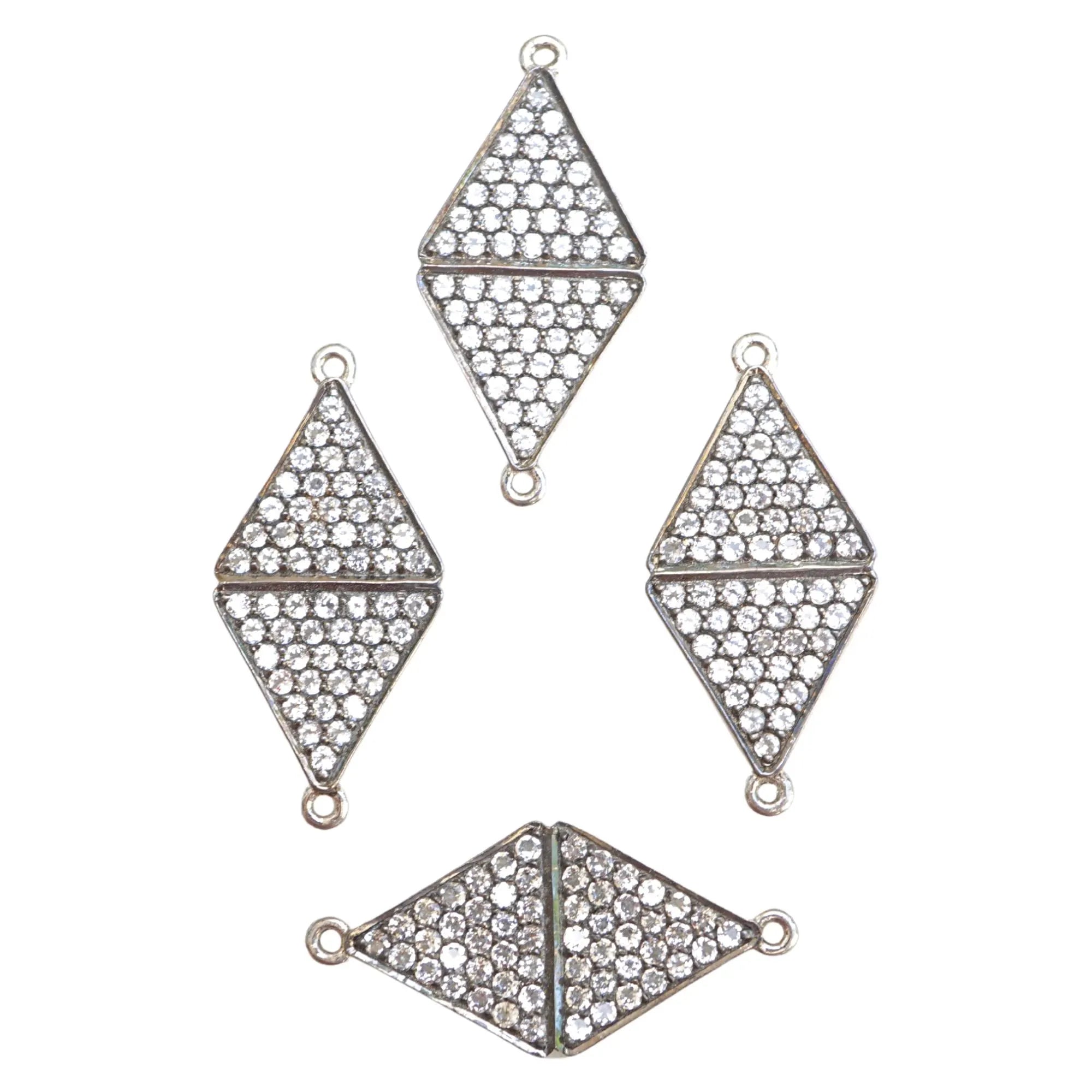 Cubic Zircon Micro Pave Diamond Shape Sterling Silver Charm Connector