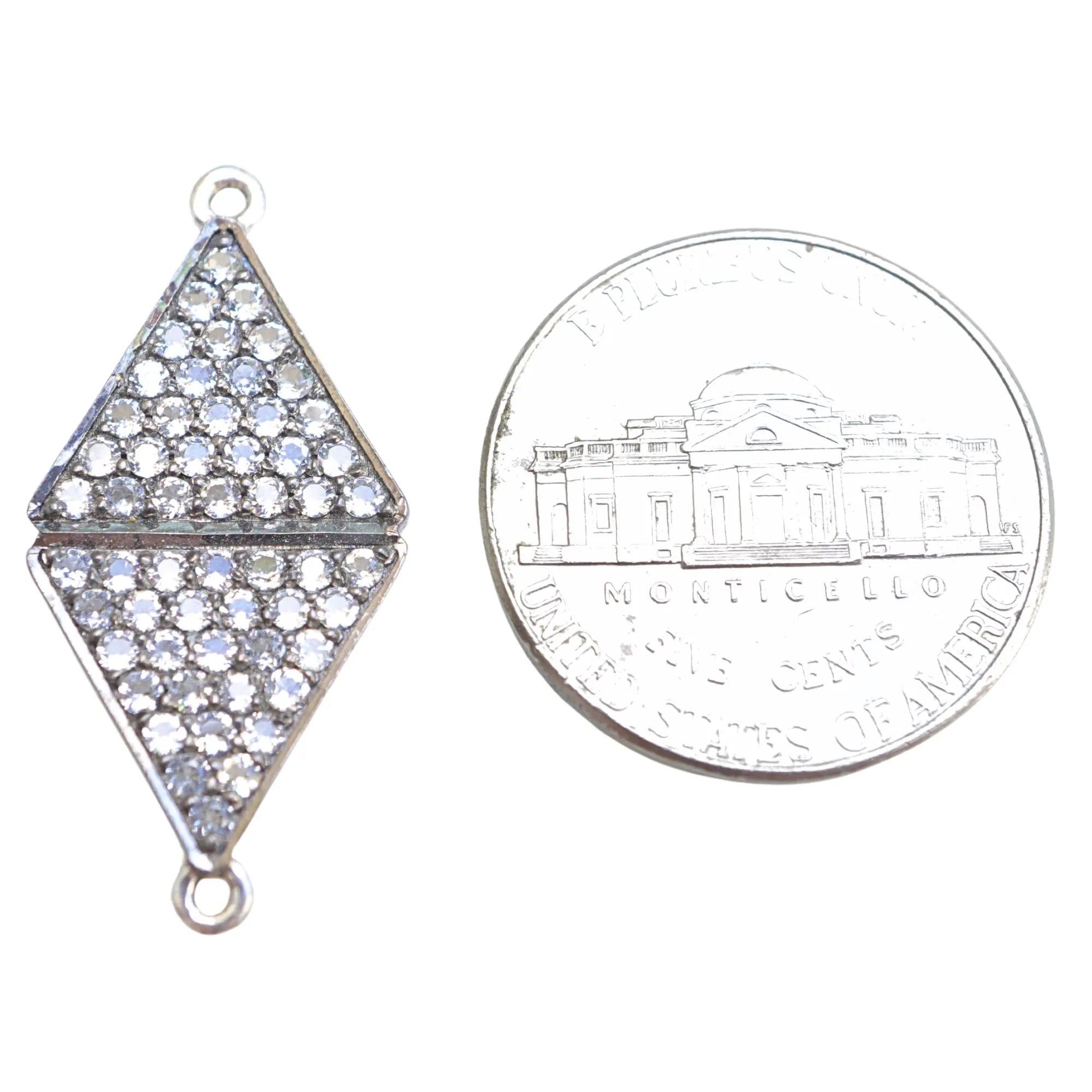 Cubic Zircon Micro Pave Diamond Shape Sterling Silver Charm Connector