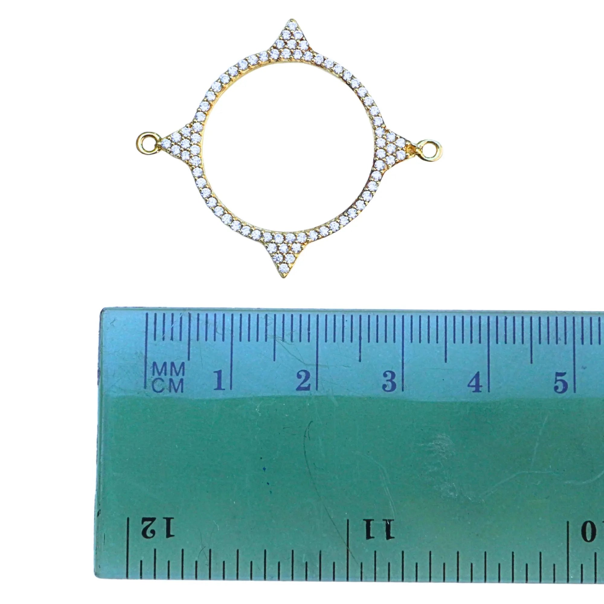 Cubic Zircon Micro Pave Round Shape Sterling Silver Gold Plated Charm Connector