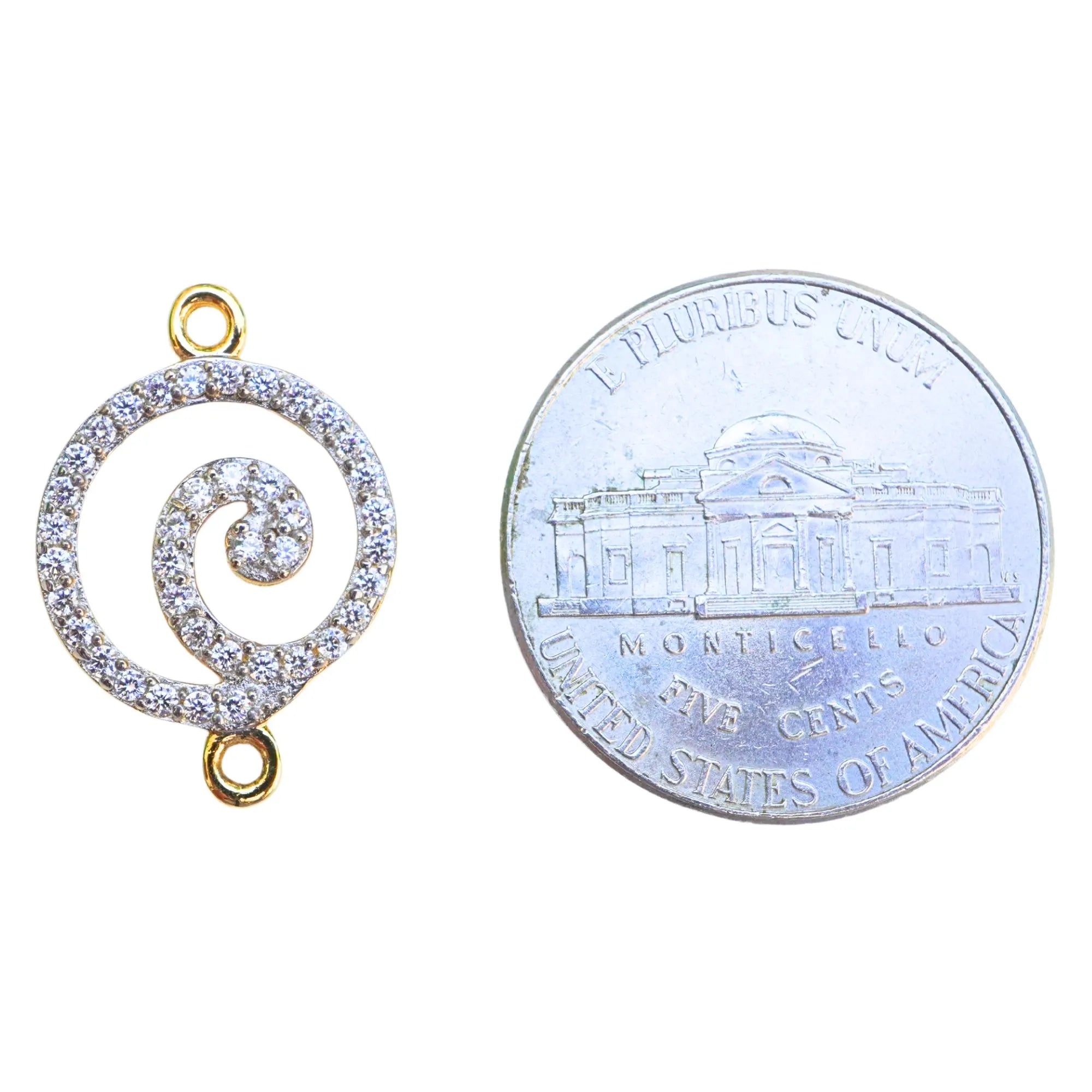 Cubic Zircon Micro Pave Spiral Sterling Silver Gold Plated Charm Connector