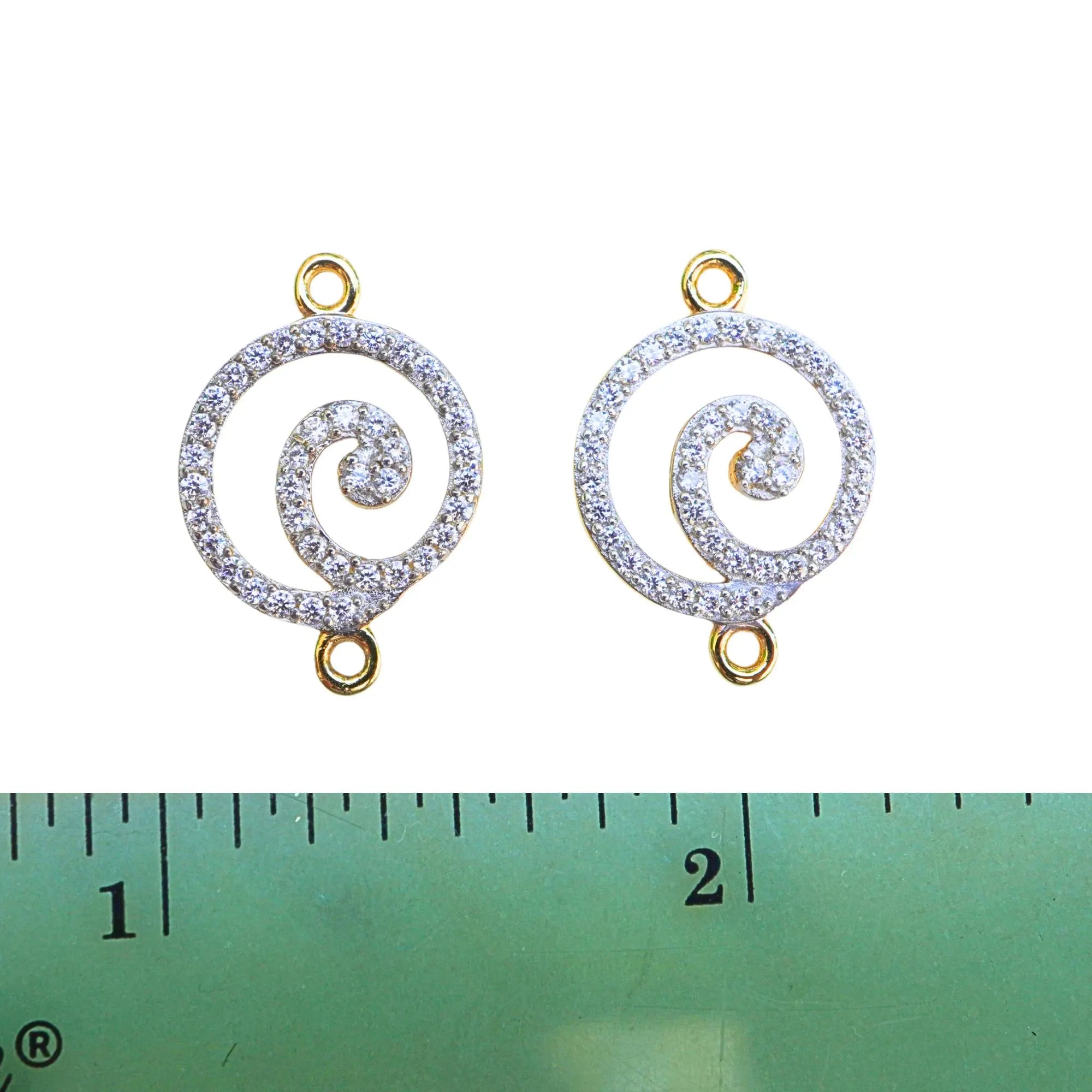 Cubic Zircon Micro Pave Spiral Sterling Silver Gold Plated Charm Connector