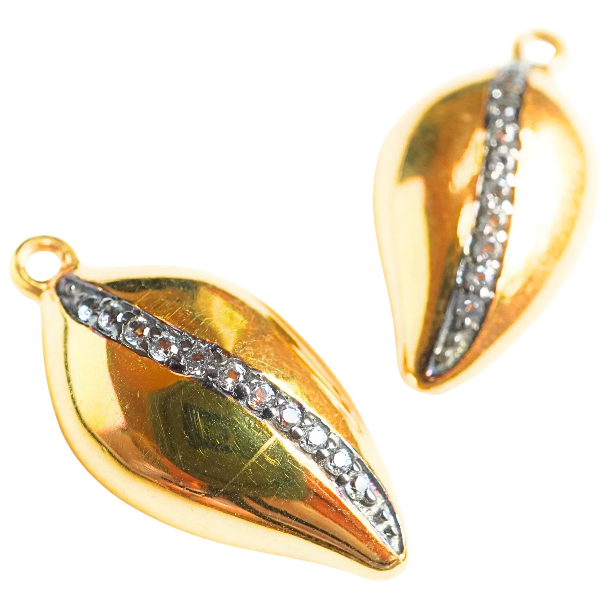 Cubic Zirconia Cowrie Shell Sterling Silver Gold Plated Charm Pendant