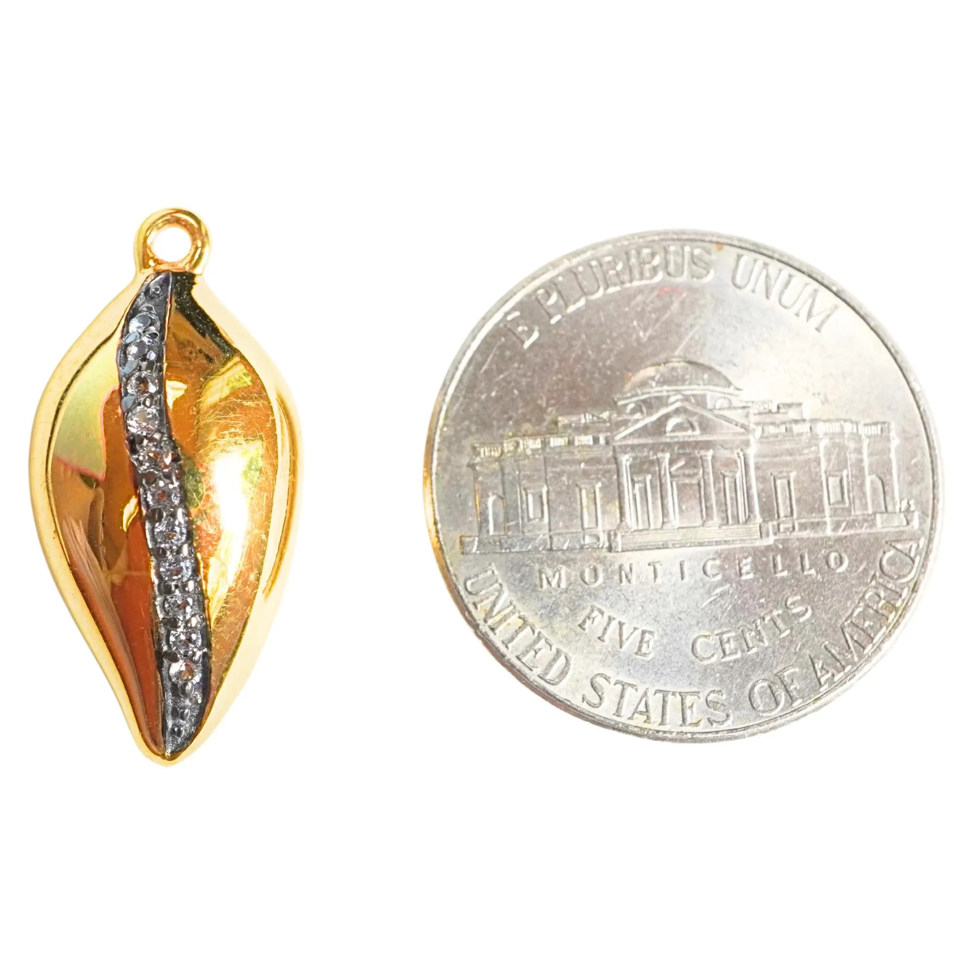 Cubic Zirconia Cowrie Shell Sterling Silver Gold Plated Charm Pendant