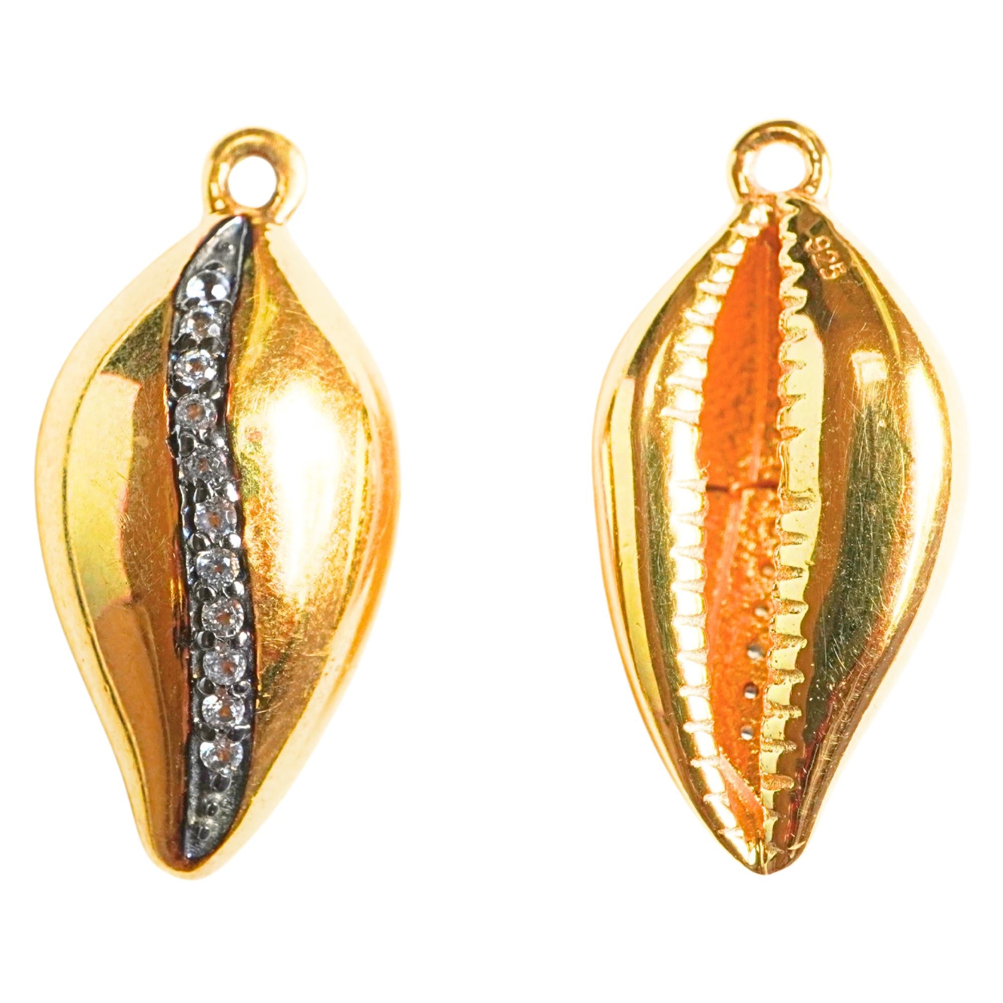 Cubic Zirconia Cowrie Shell Sterling Silver Gold Plated Charm Pendant