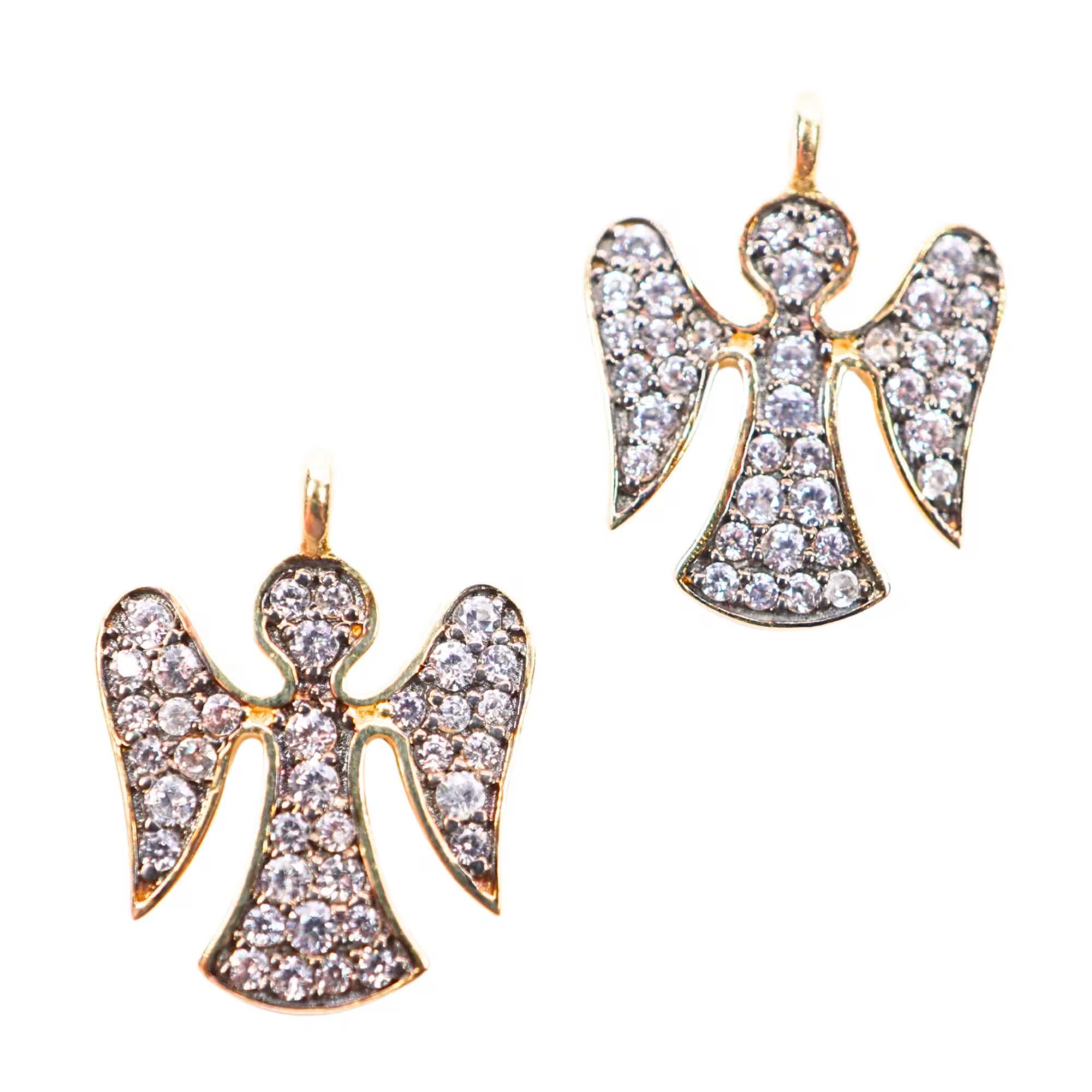 Cubic Zirconia Micro Pave Angel Shape Gold Plated Sterling Silver Charm Pendant
