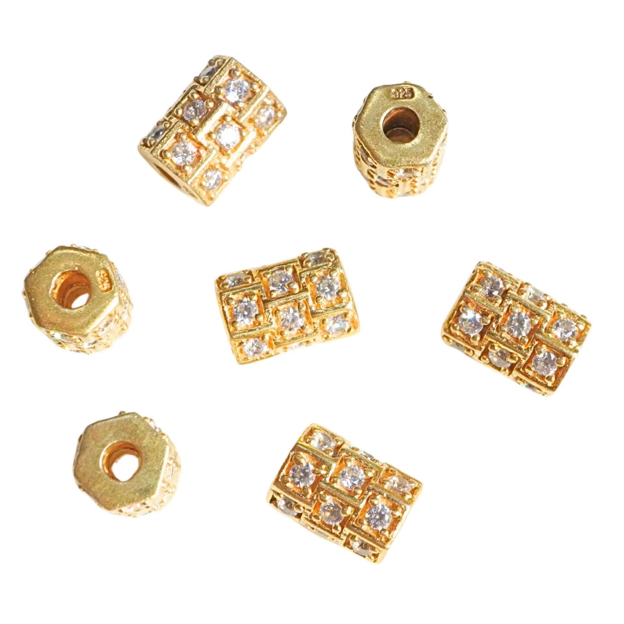 Cubic Zirconia Micro Pave Antique Spacer Beads Sterling Silver Gold Plated