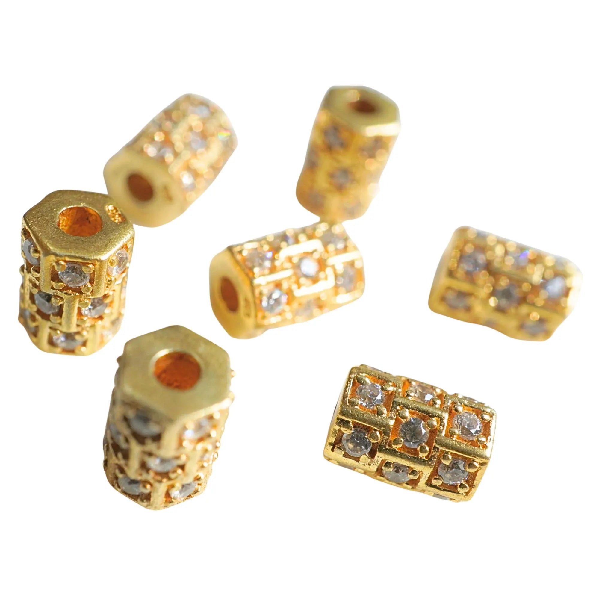 Cubic Zirconia Micro Pave Antique Spacer Beads Sterling Silver Gold Plated