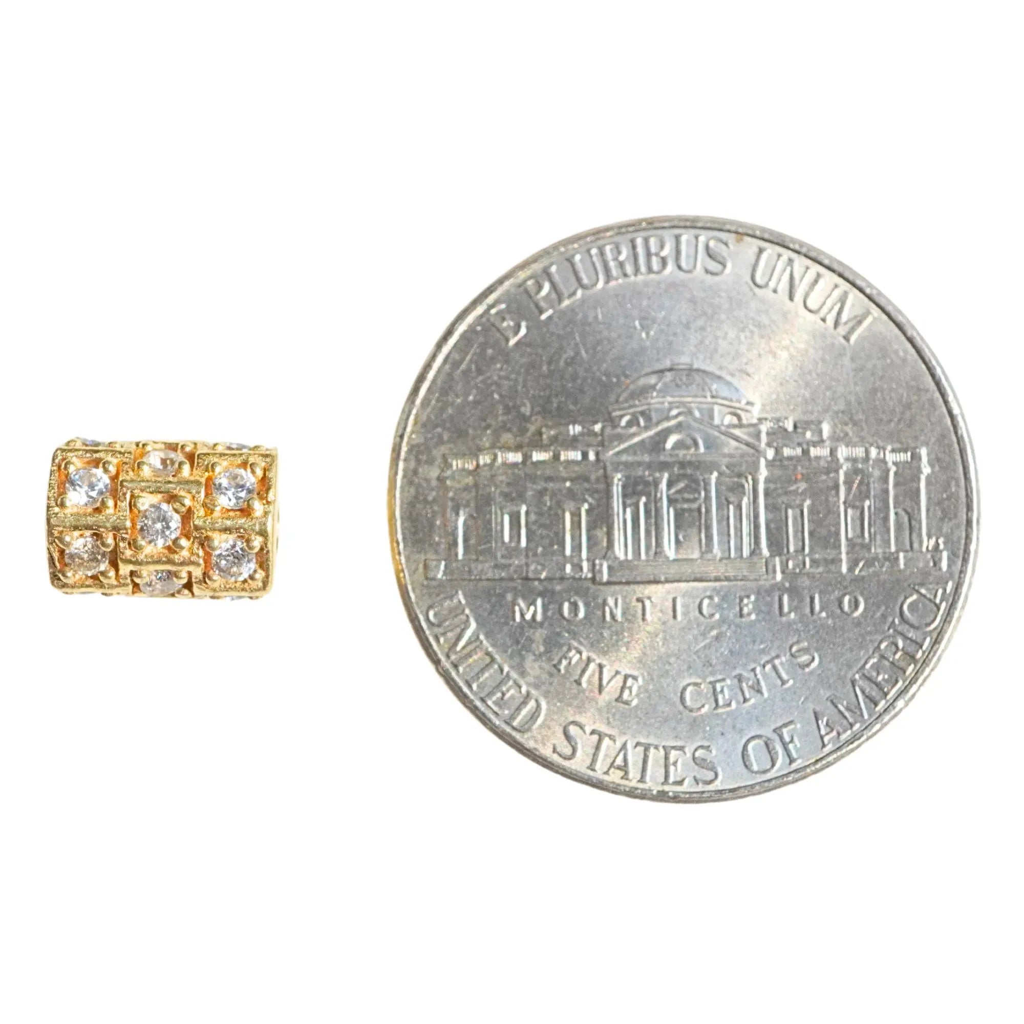 Cubic Zirconia Micro Pave Antique Spacer Beads Sterling Silver Gold Plated