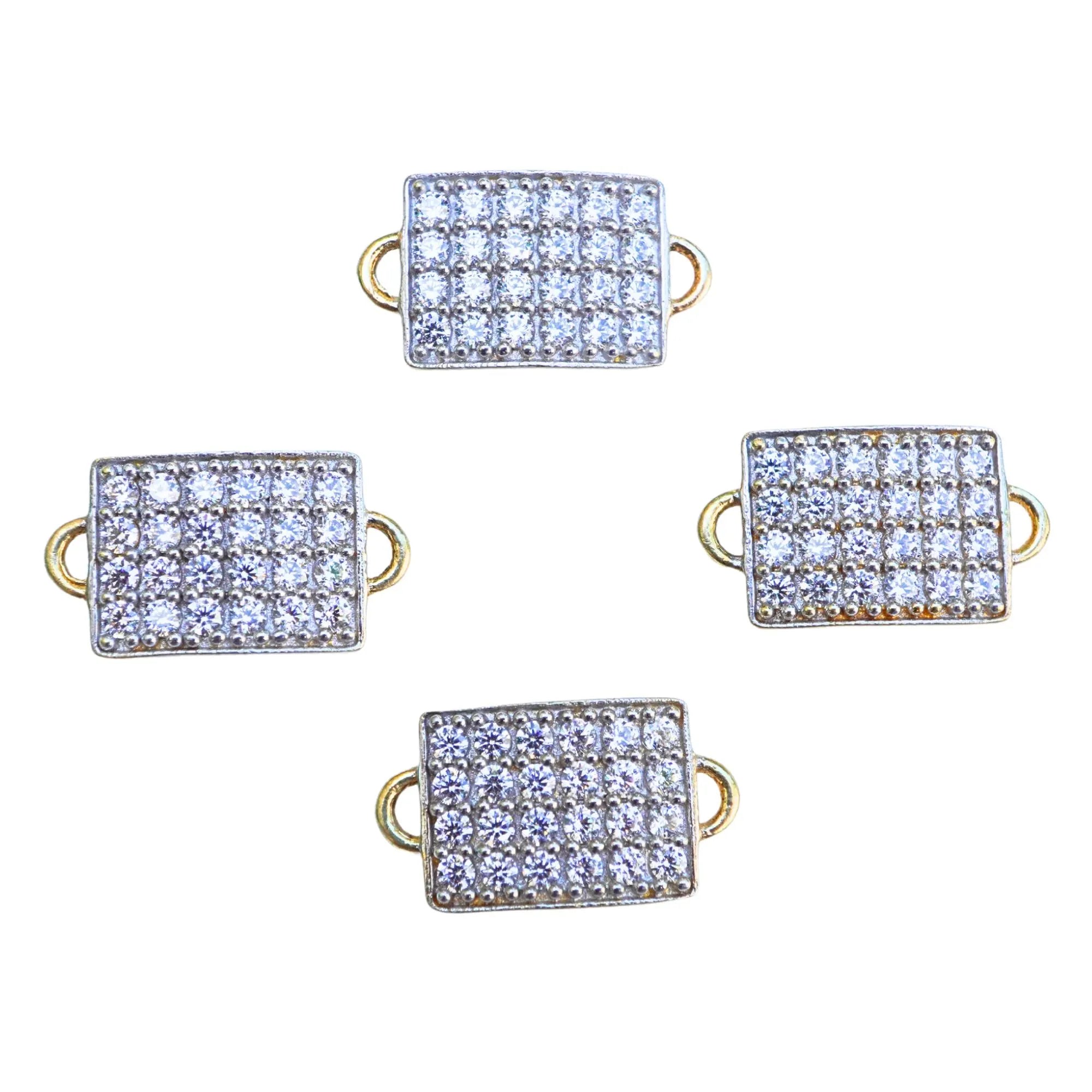 Cubic Zirconia Micro Pave Bar Sterling Silver Gold Plated Charm Connector