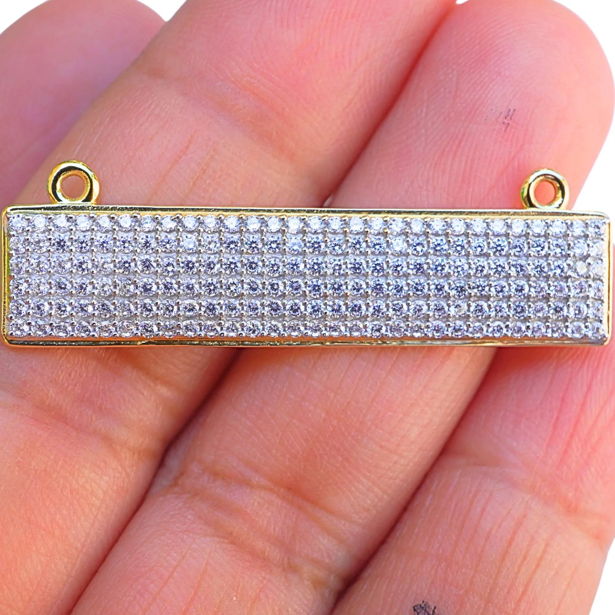 Cubic Zirconia Micro Pave Bar Sterling Silver Gold Plated Charm Connector