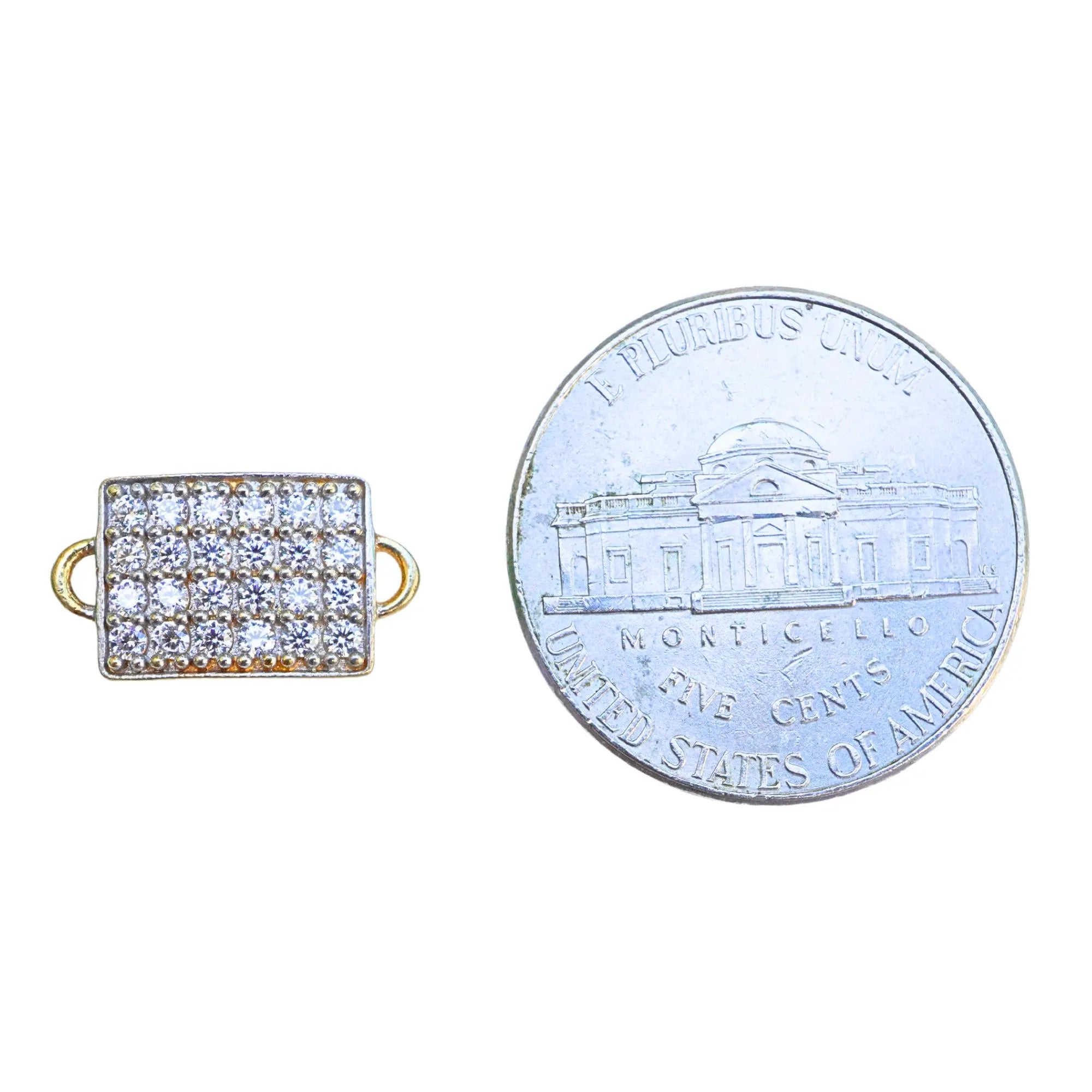 Cubic Zirconia Micro Pave Bar Sterling Silver Gold Plated Charm Connector