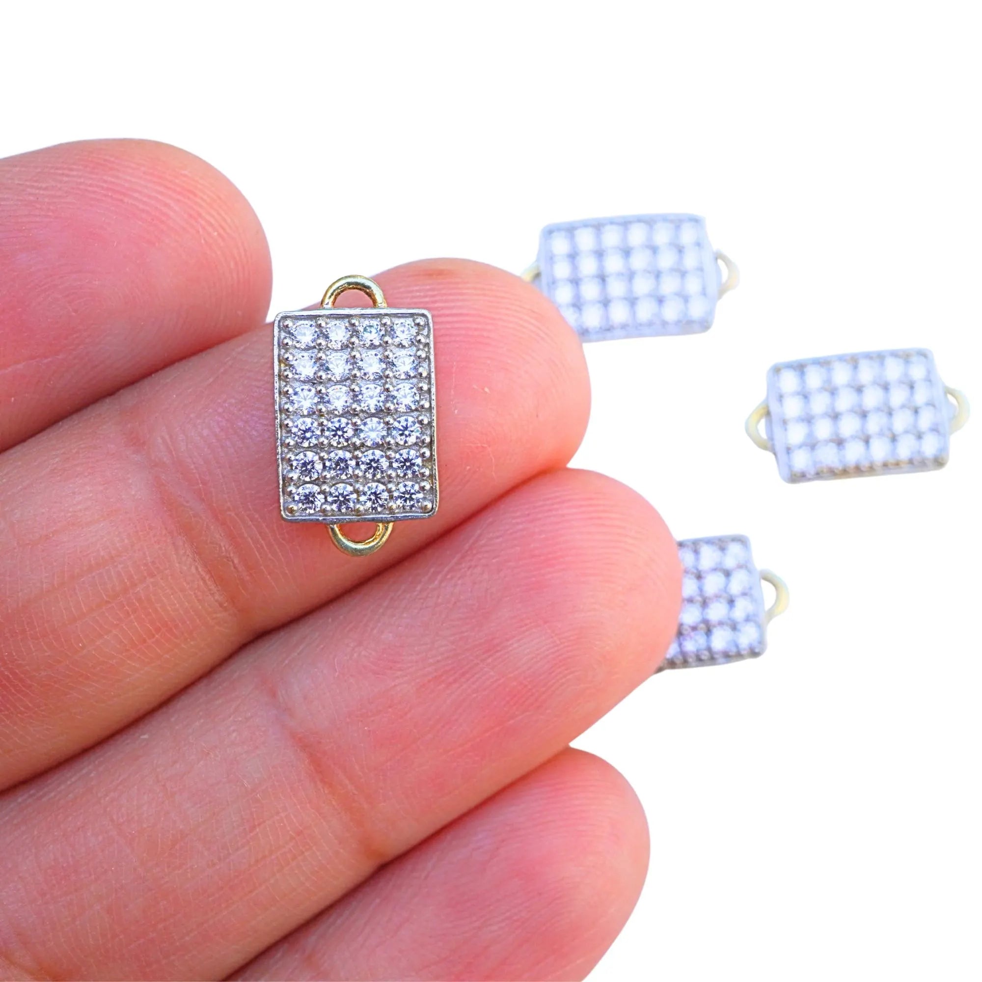 Cubic Zirconia Micro Pave Bar Sterling Silver Gold Plated Charm Connector