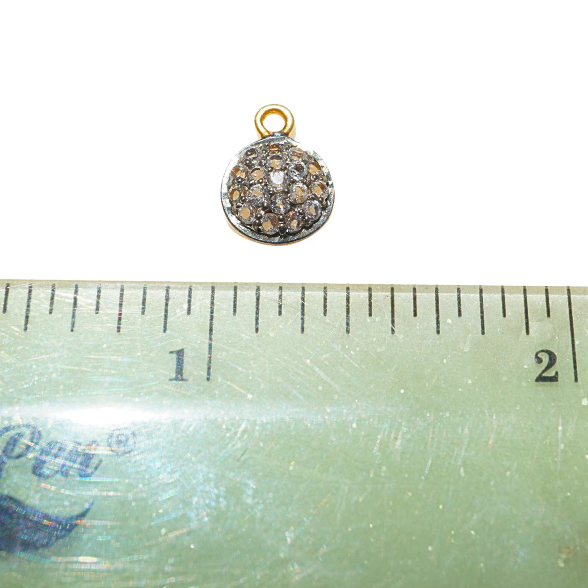 Cubic Zirconia Micro Pave Coin Shape Sterling Silver Gold Plated Charm Pendant