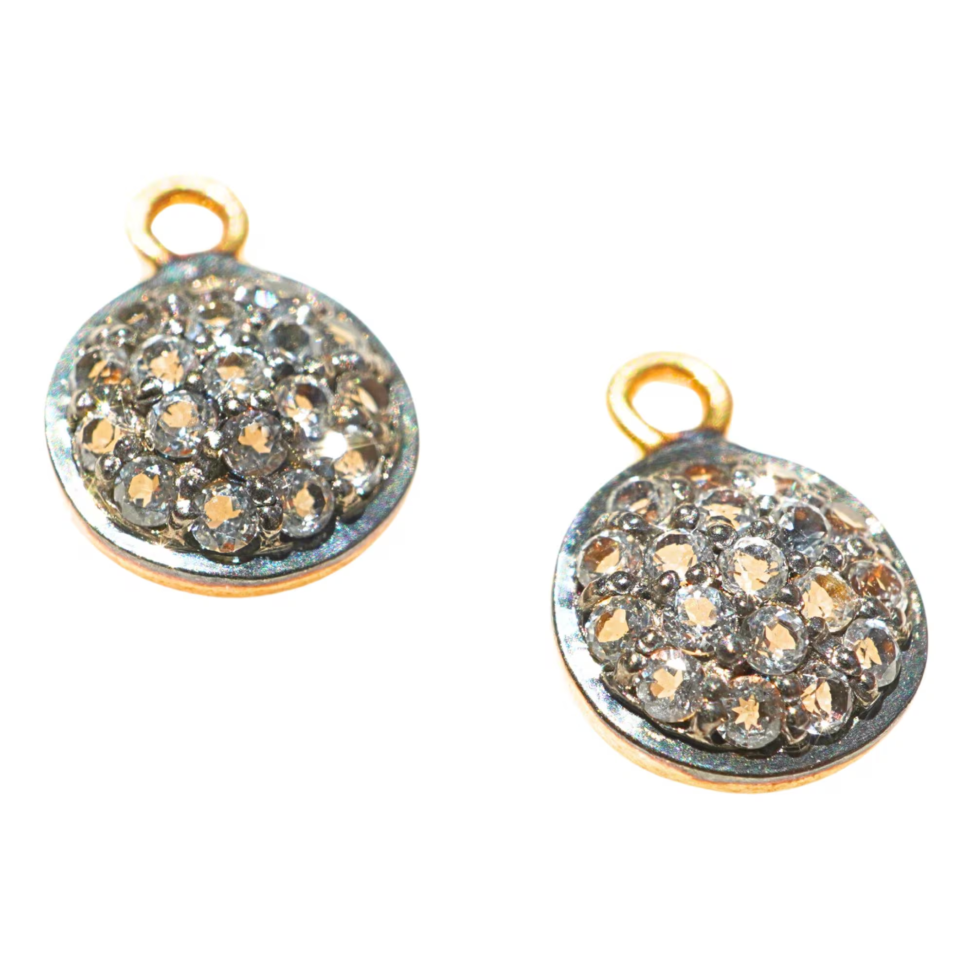 Cubic Zirconia Micro Pave Coin Shape Sterling Silver Gold Plated Charm Pendant